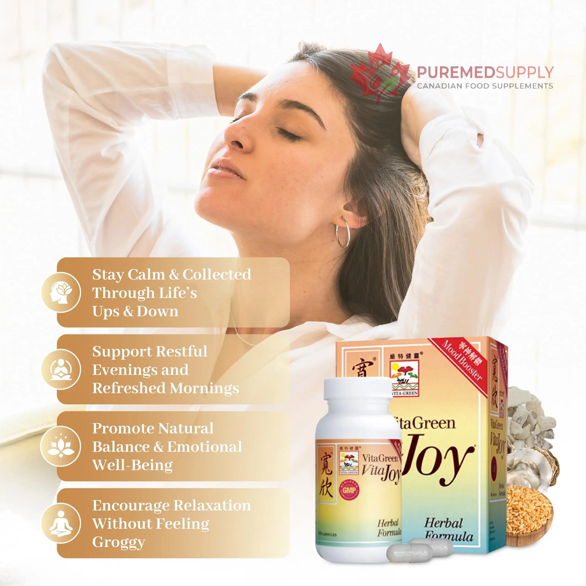 Vita Green Stress Support Supplement - Calm, Balance and Restful Nights - Promotes Relaxation and Emotional Wellness - Natural Formula to Unwind and Stay Centered - 90 Capsules Vita Green buy supplements canada