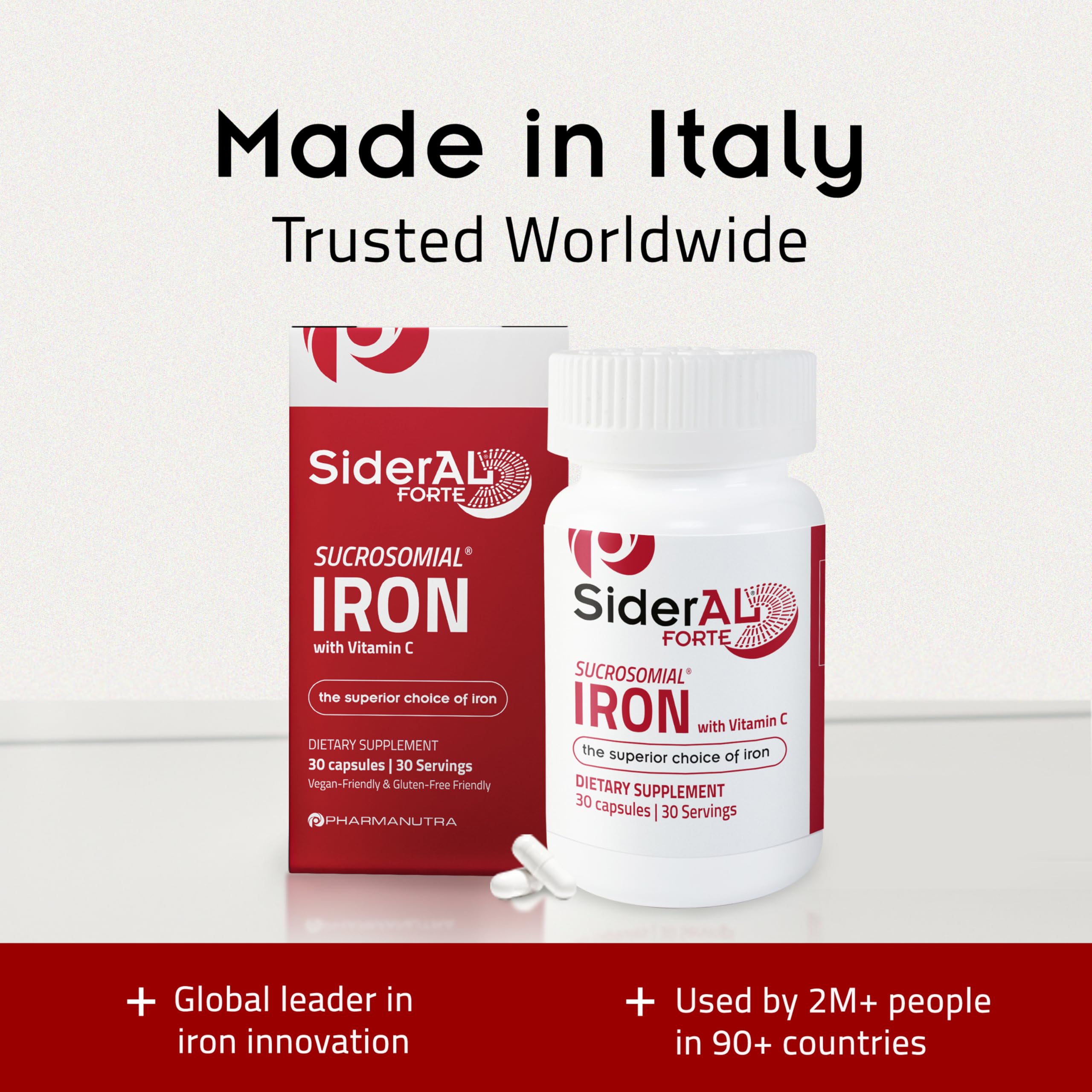 SiderAL Forte Iron Supplement Clinically Proven to Increase Levels Without Side Effects | Sucrosomial High Absorption Gentle Iron Pills for Women and Men | Vitamin C | Anemia & Energy Support | 30 ct PHARMANUTRA buy supplements canada