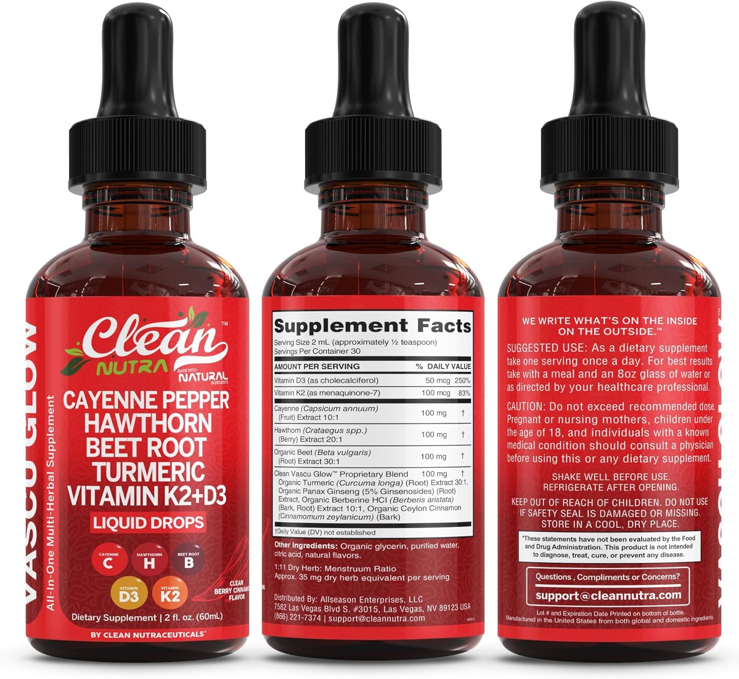 Clean Nutra Cayenne Pepper Drops Supplement Liquid + Hawthorn Berry, Vitamin D3 K2 Beet Root Powder, Ceylon Cinnamon, Turmeric Curcumin Clean Nutraceuticals buy supplements canada