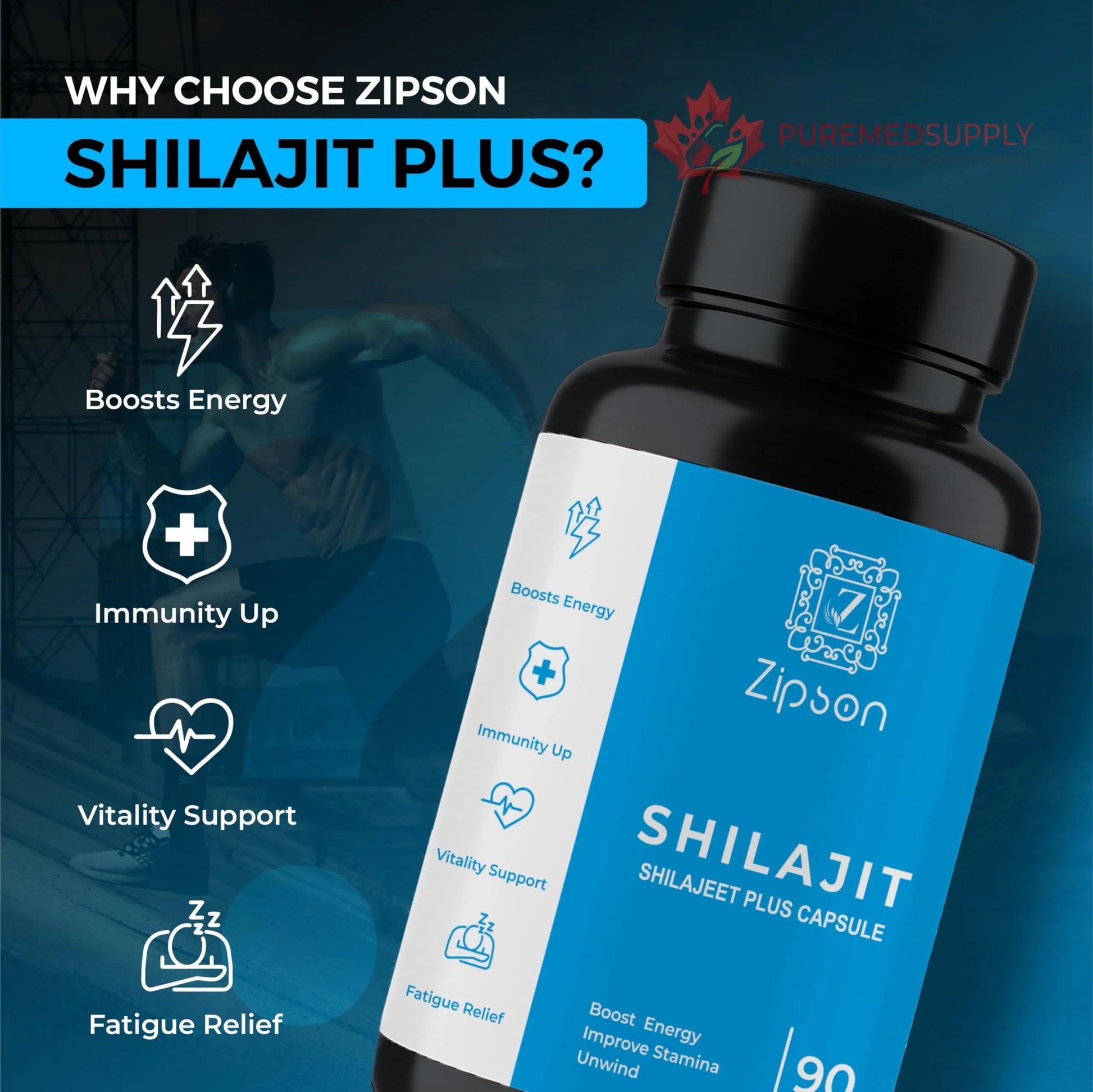 ZIPSON Shilajit for Men & Women | 90 Capsules | Himalayan Formula for Extra Power, Stamina & Immune Support | with Natural Fulvic Acid | Non-GMO | 500mg Per Serving ZIPSON buy supplements canada