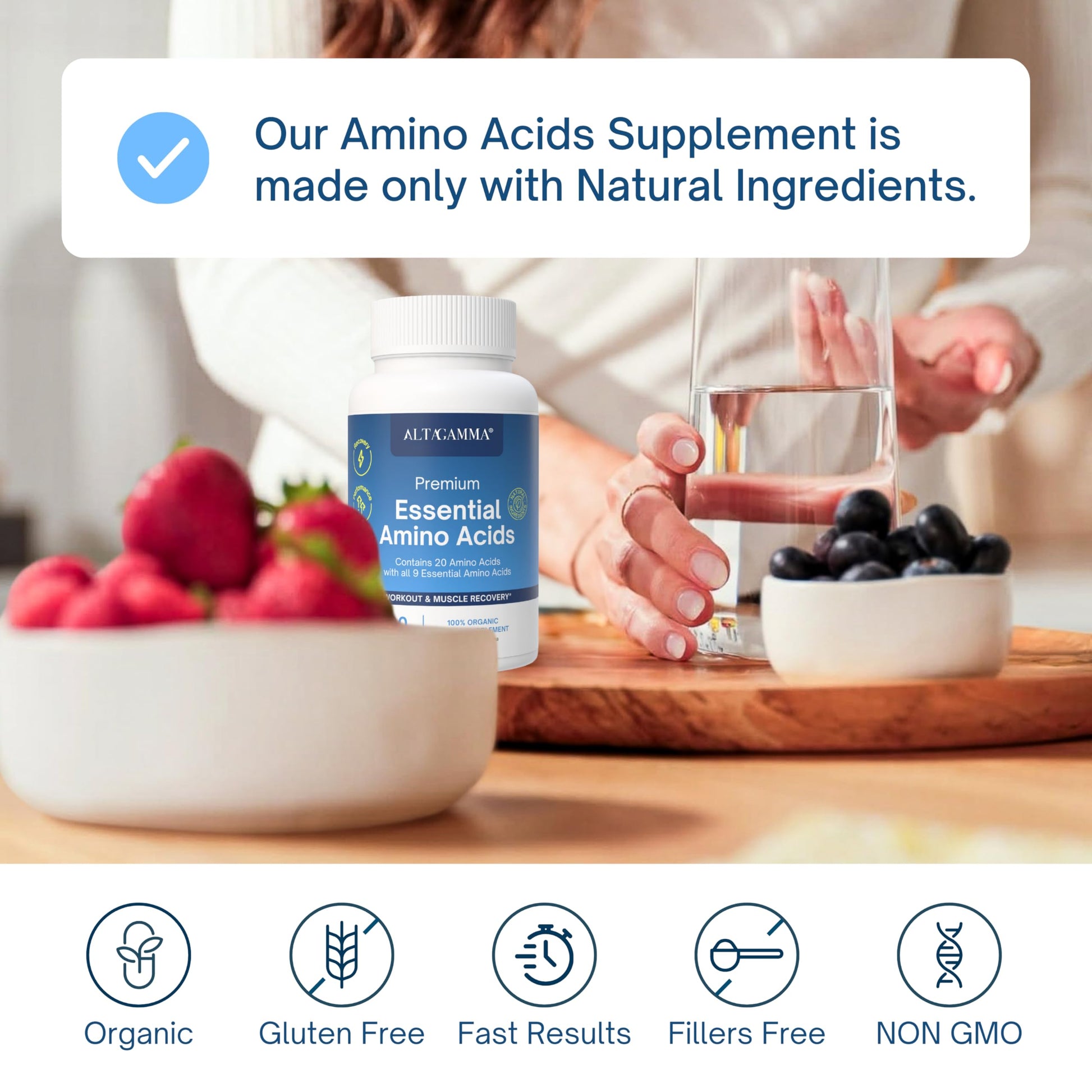 ALTAGAMMA Pure Amino Acids Complex - Protein for Pre/Post Workout, Energy & Muscle Recovery - 9 Essential Amino Acids Supplement (EAA) & BCAAs - Leucine, Lysine, L Tyrosine, L Arginine, 60 Capsules ALTAGAMMA buy supplements canada