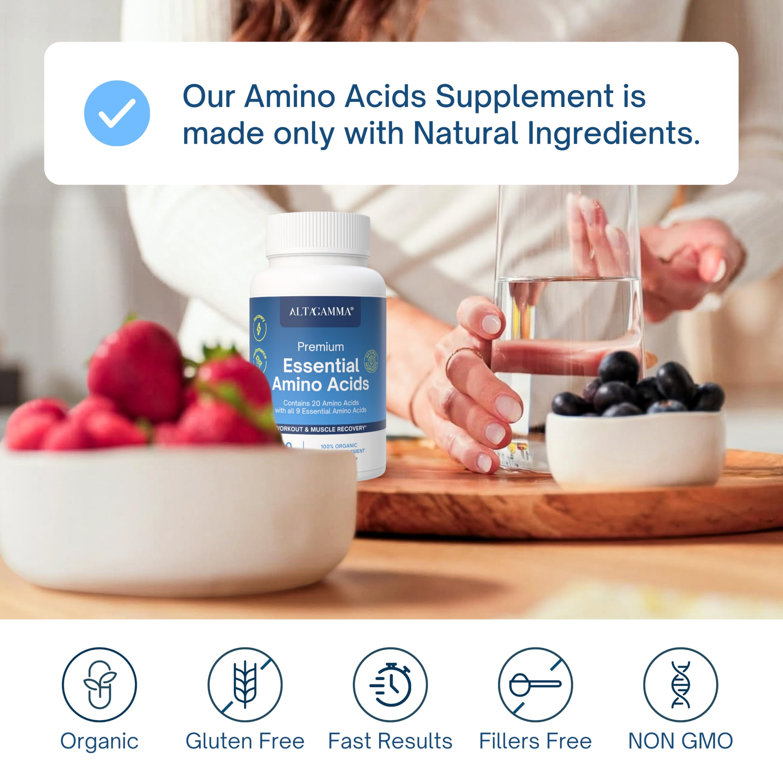 ALTAGAMMA Pure Amino Acids Complex - Protein for Pre/Post Workout, Energy & Muscle Recovery - 9 Essential Amino Acids Supplement (EAA) & BCAAs - Leucine, Lysine, L Tyrosine, L Arginine, 60 Capsules ALTAGAMMA buy supplements canada