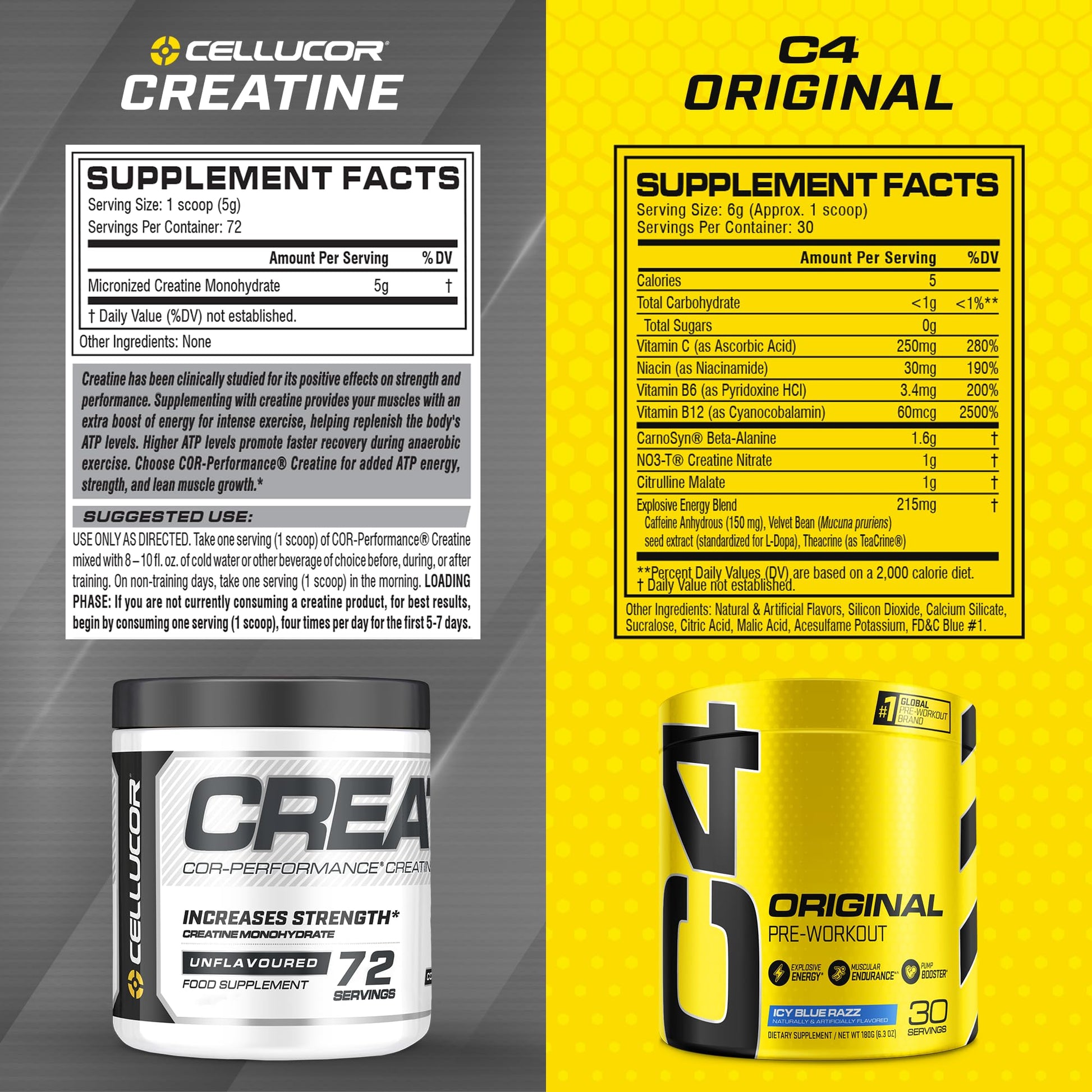Cellucor Pre Workout & Creatine Bundle, C4 Original Pre Workout Powder, Icy Blue Razz Cellucor buy supplements canada