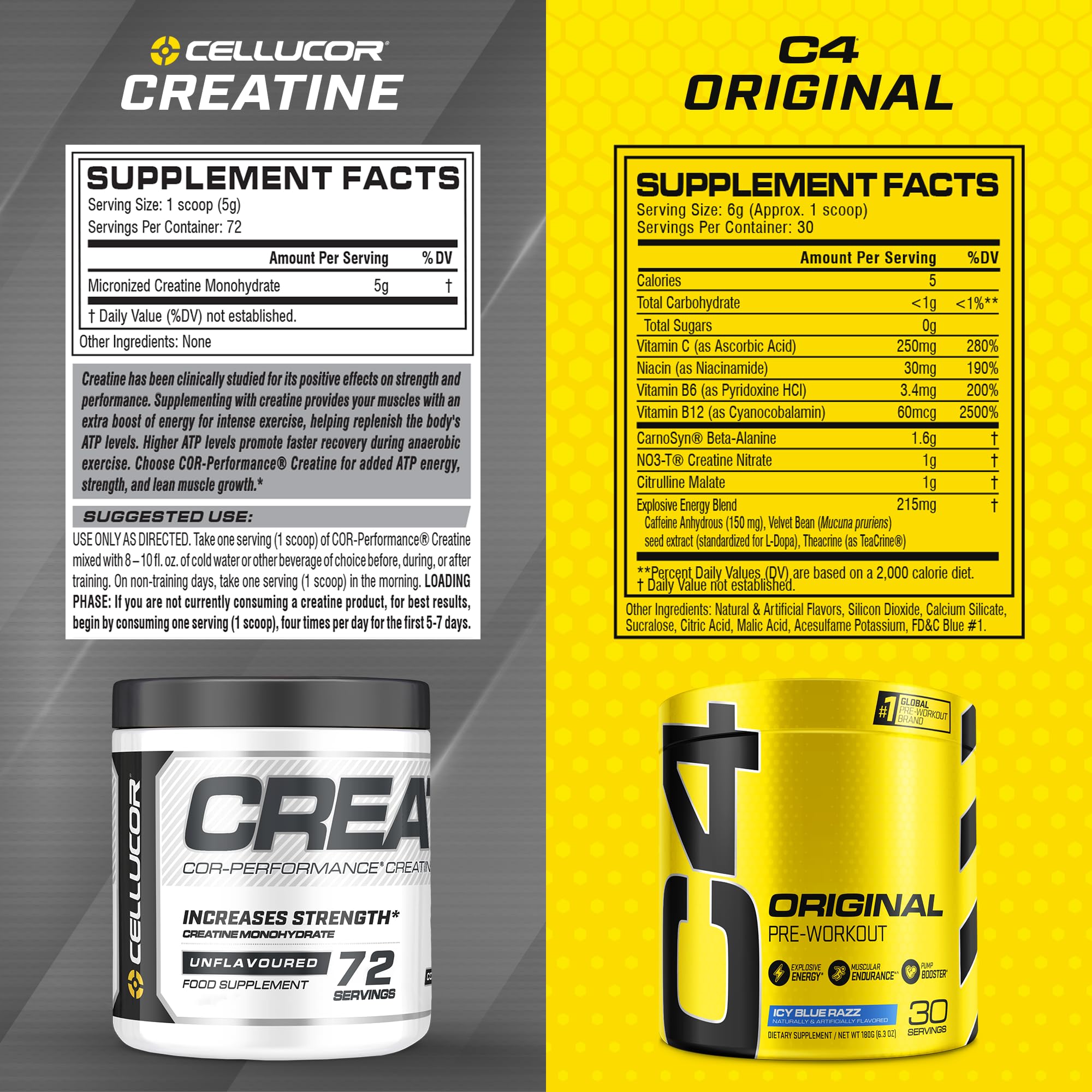 Cellucor Pre Workout & Creatine Bundle, C4 Original Pre Workout Powder, Icy Blue Razz Cellucor buy supplements canada