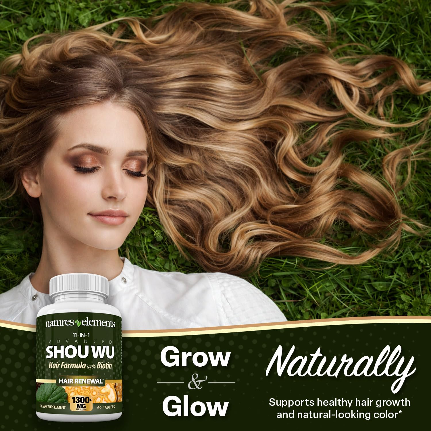Natures Elements Advanced Shou Wu for Gray Hair – Prepared He Shou Wu for Hair Growth with Biotin, Bioperine, Fo-Ti Root & More – 100% Natural – 60 Tablets – Non-GMO, Gluten-Free Natures Elements buy supplements canada