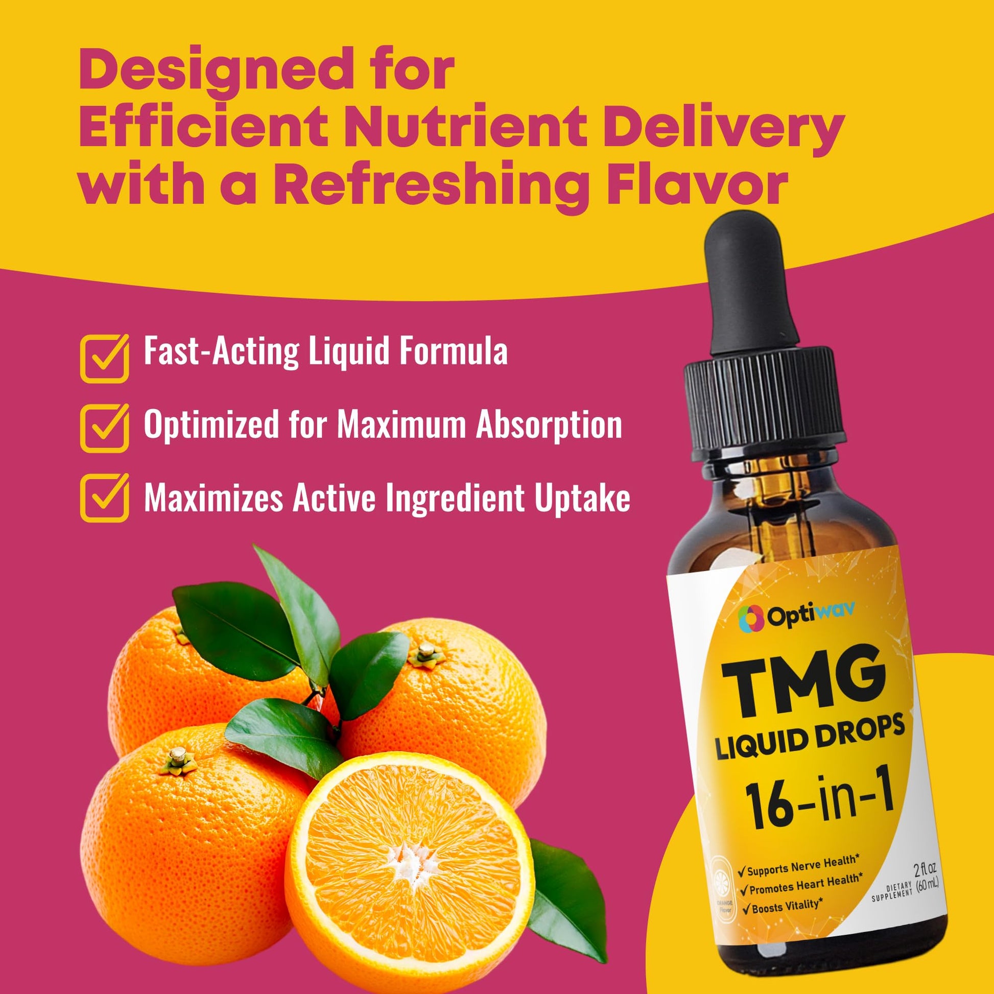 Optiwav TMG Trimethylglycine Liquid Drops - Betaine High Absorption Methylated Vitamins Supplement for Homocysteine Methylation & Heart Health Support - Orange Flavor Gluten Free Vegan - 2 fl oz Optiwav buy supplements canada
