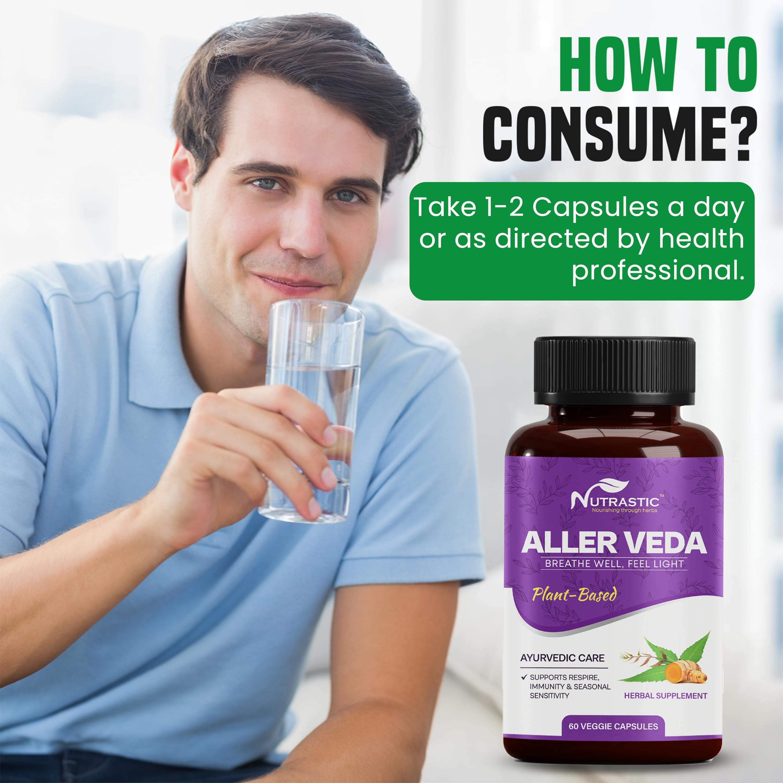 Nutrastic Aller Veda Respiratory Wellness Supplement with Pure Tulsi, Amla, Turmeric, and Neem | Natural Support for Healthy Breathing | 60 Caps Nutrastic buy supplements canada