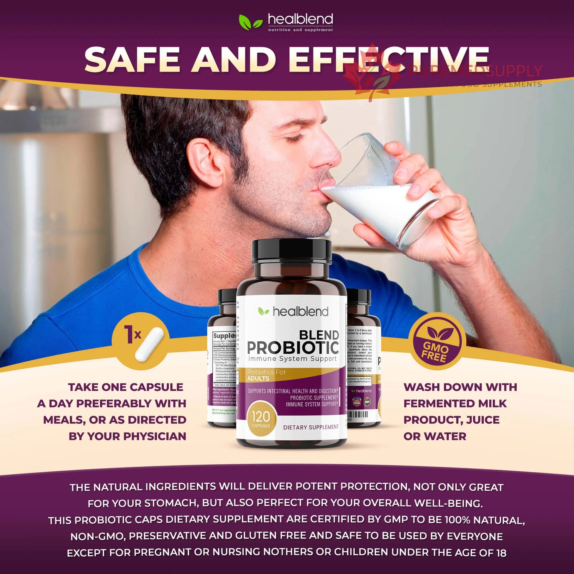 healblend Probiotic Caps Dietary Supplement Capsules, Probiotic for Women and for Men Digestive Health, Immune System Support, Non-GMO, Gluten-Free, 120 Veg Caps healblend buy supplements canada