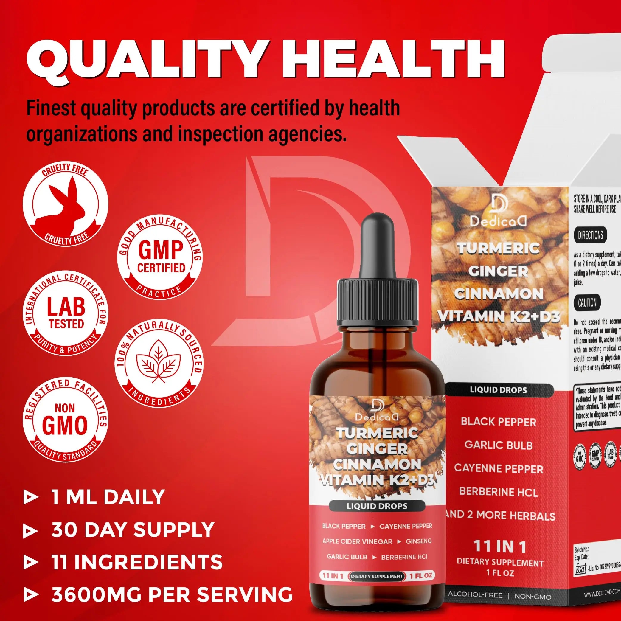 11in1 Liquid Turmeric Supplement – with Ginger, Garlic, Ceylon Cinnamon, Berberine, Ginseng, Apple Cider Vinegar – 1 Fl Oz – 30 Servings DEDICAD buy supplements canada