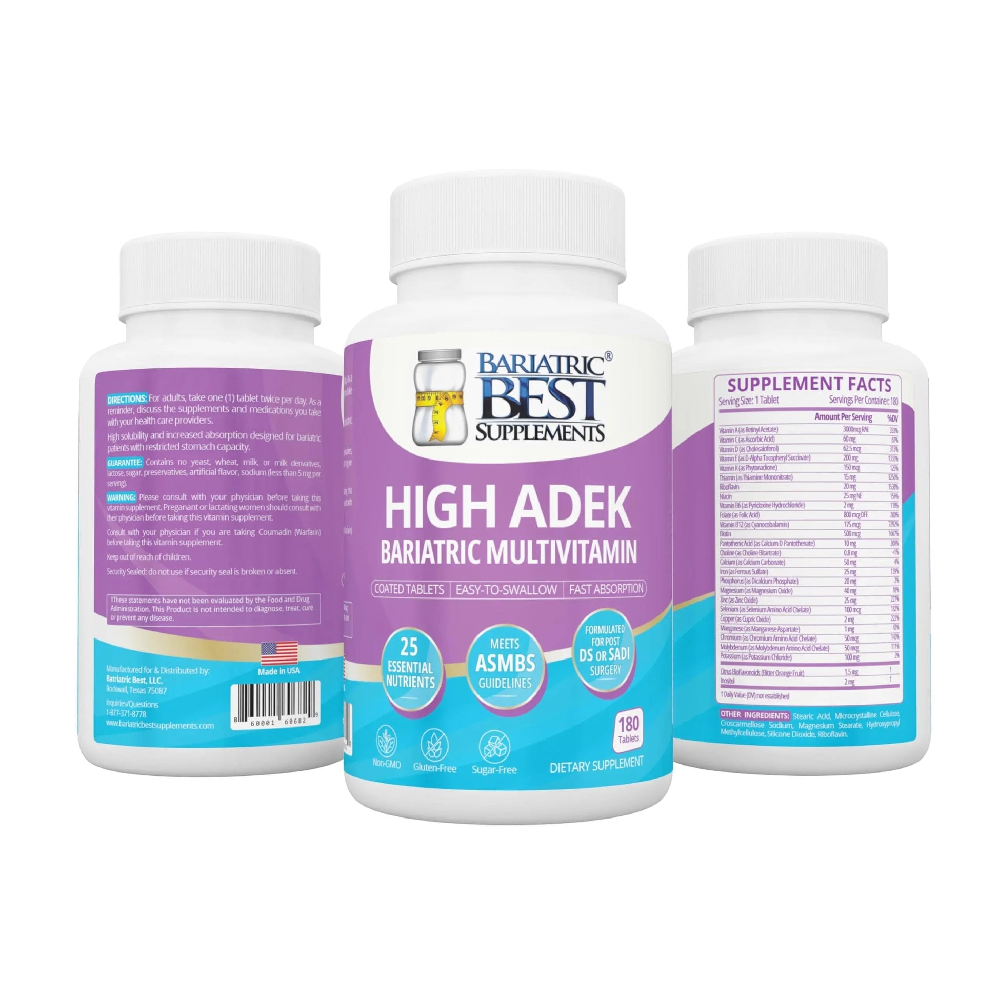 High A D E K Bariatric Multivitamin for Post DS/SADI Surgery, 25 Essential Nutrients for Post-Weight Loss Surgery, 180 Tablets Bariatric Best Supplements buy supplements canada