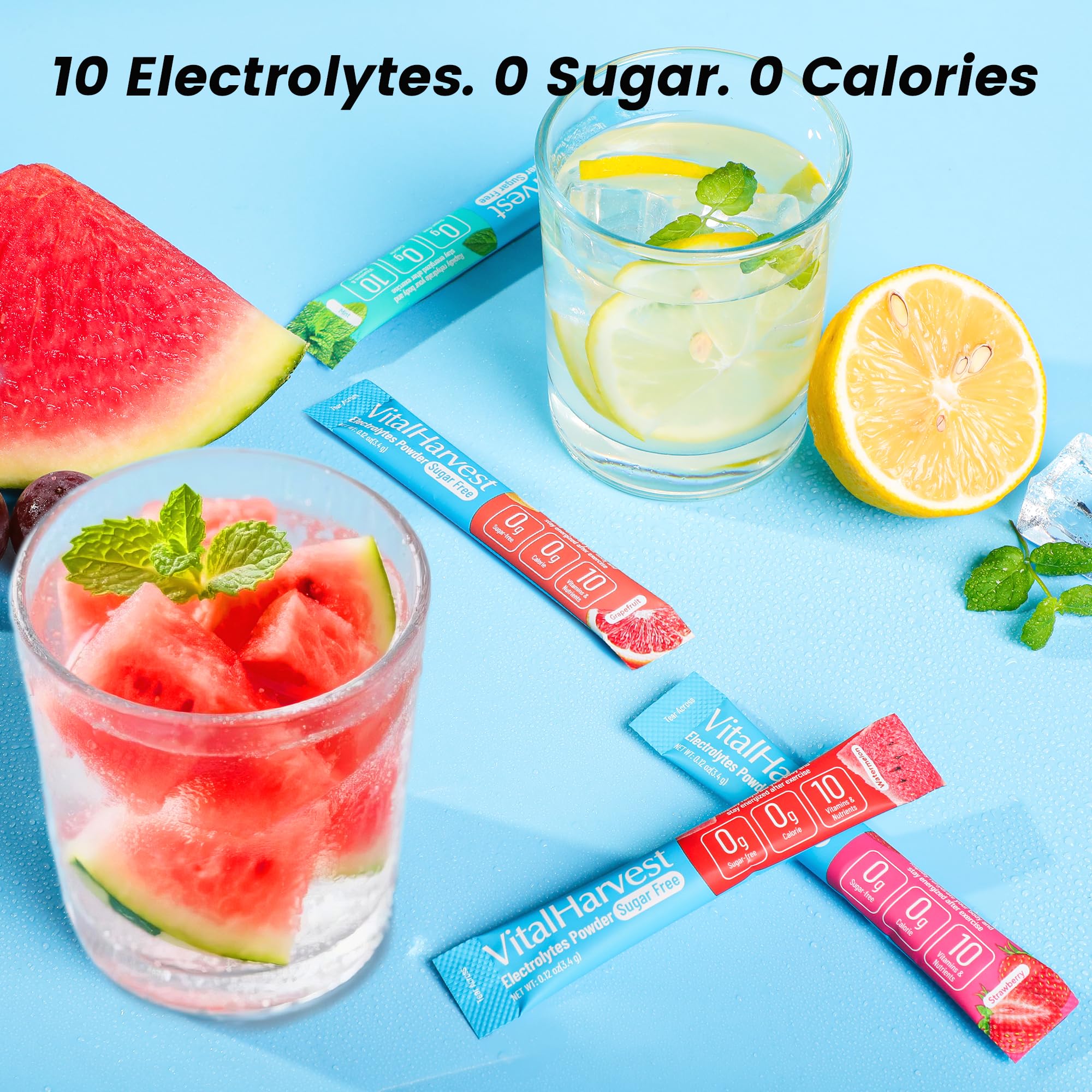 24 Sticks Electrolytes Powder Packets 7 Flavors Sugar Free Hydration Packets Liquid Daily IV Drink Mix, Low Sodium, Lemon Lime, Watermelon, Strawberry, Grape VitalHarvest buy supplements canada