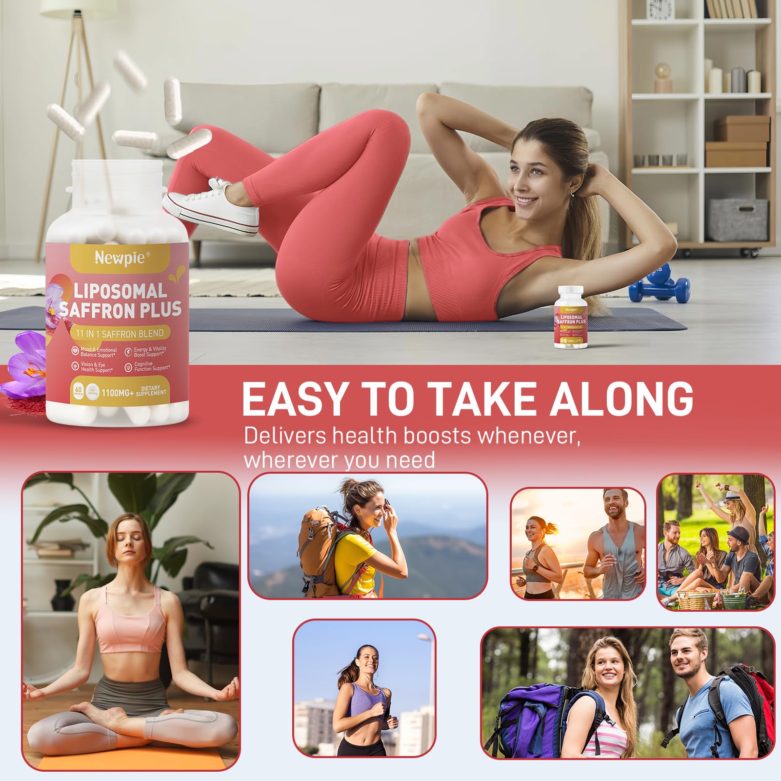 Newpie Saffron Supplements - 100% Pure Saffron Extract Capsules - Natural Mood Enhancer, Supports Eye & Heart Health, Boosts Energy - Premium Supplement for Women & Men（60 Servings (2) Newpie buy supplements canada