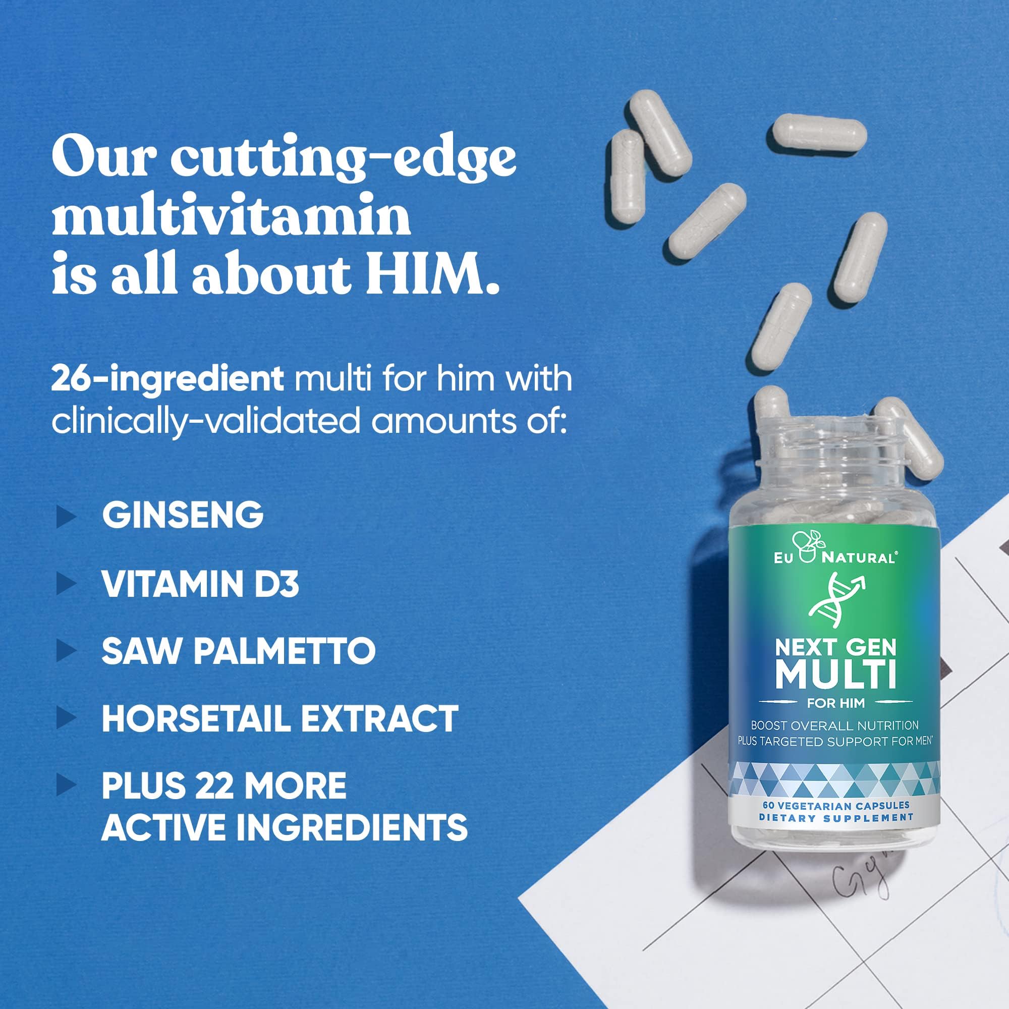 Next Gen Multi for Him Advanced Men’s Multivitamin Supplement - 26-in-1 Multiblend for Beard & Hair Growth, Men’s Reproductive Health, Metabolism, Heart, Skin, Eu Natural buy supplements canada