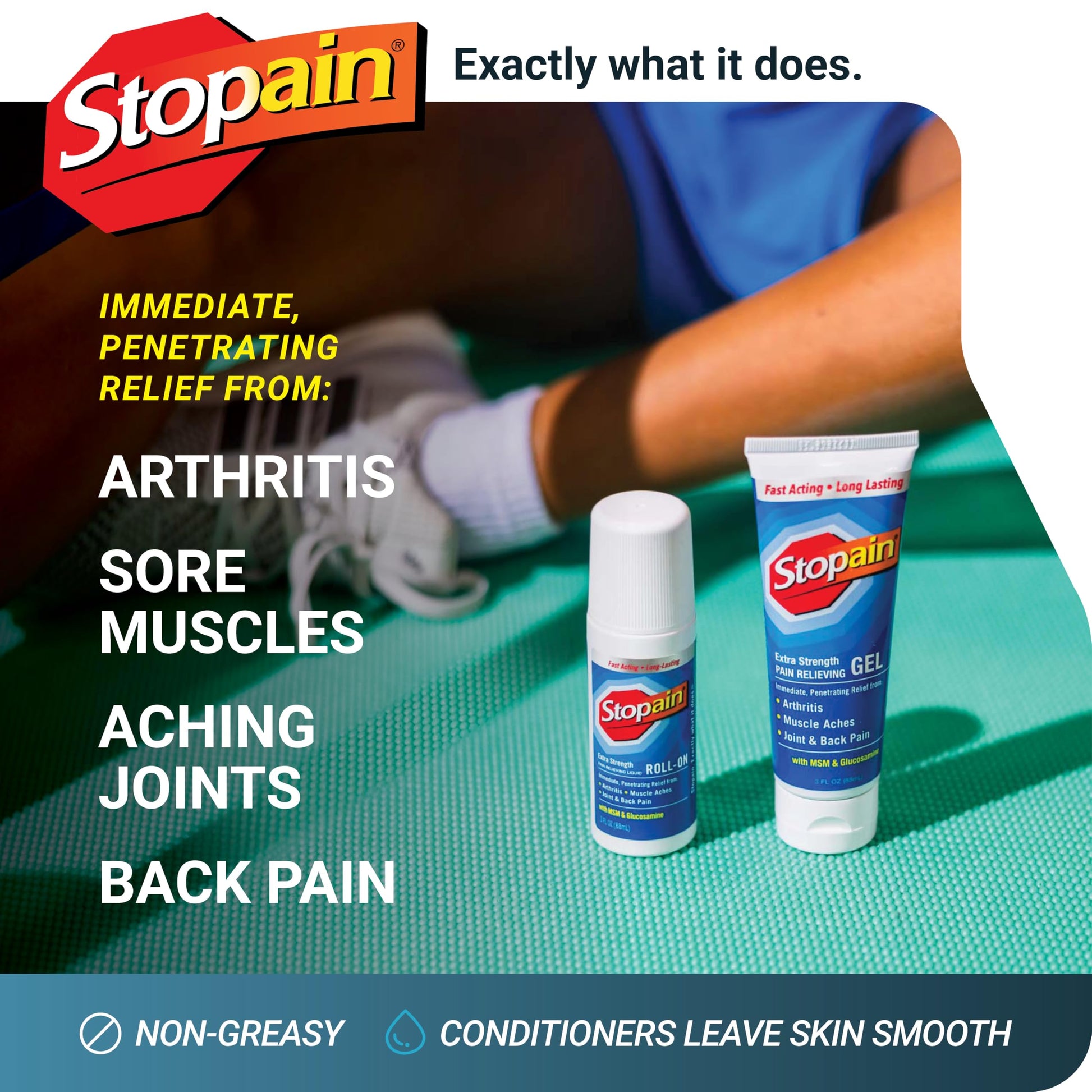 Stopain Pain Relief Combo Set (Gel, Roll On, Spray) USA Made, Max Strength Fast Acting with MSM, Glucosamine, Menthol for Lower Back, Knee, Neck HSA FSA Topical Analgesic Products Stopain buy supplements canada