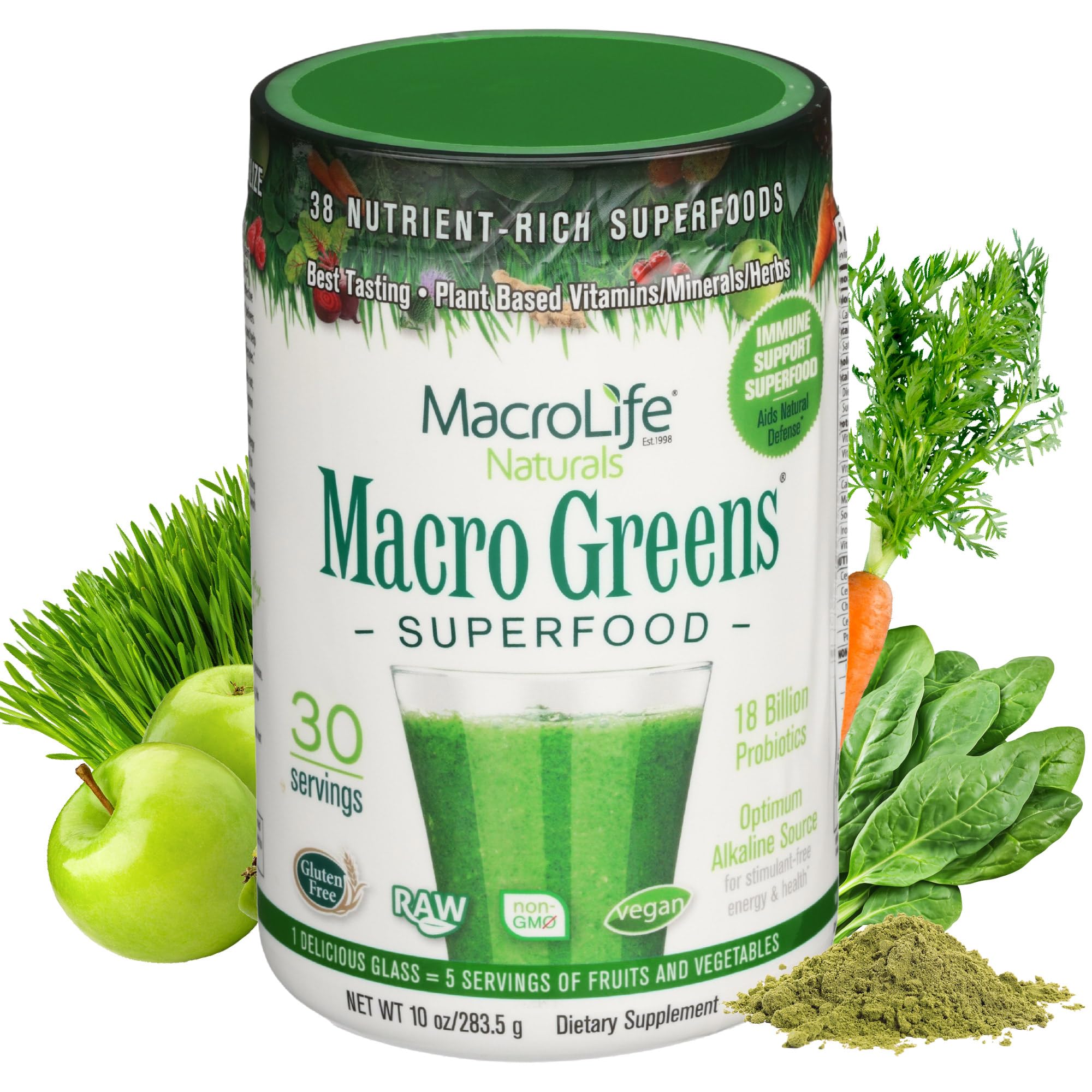 MacroLife Naturals Macro Greens Superfood Powder – 38 Superfoods with Probiotics, Digestive Enzymes & Adaptogens | Non GMO, Vegan, Gluten Free | 18B CFU | 10 oz (30 Servings) MacroLife Naturals buy supplements canada