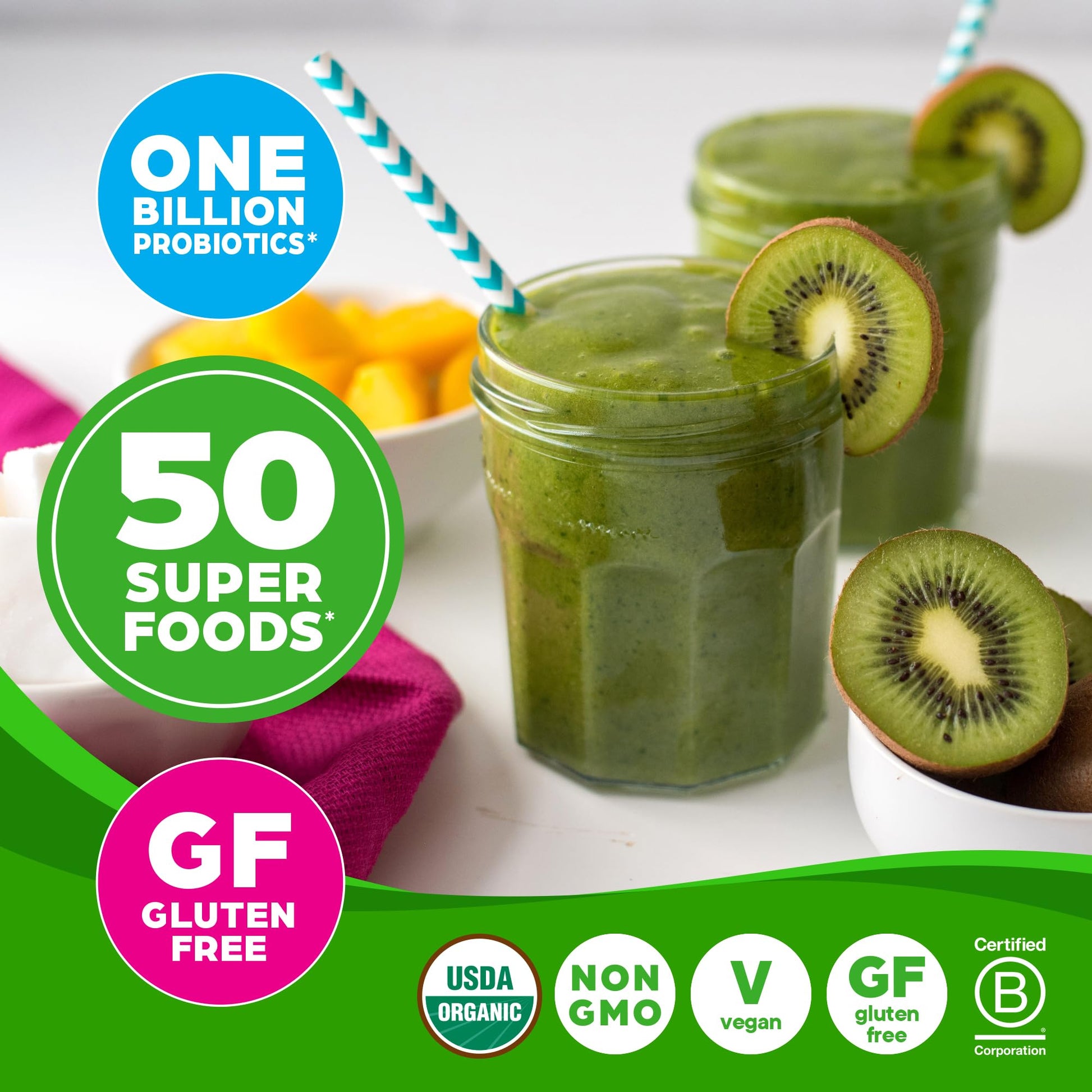 Orgain Organic Greens Powder + 50 Superfoods, Original - 1 Billion Probiotics for Digestive Health, Antioxidants, Vegan, Plant-Based, Gluten-Free, Non-GMO Orgain buy supplements canada