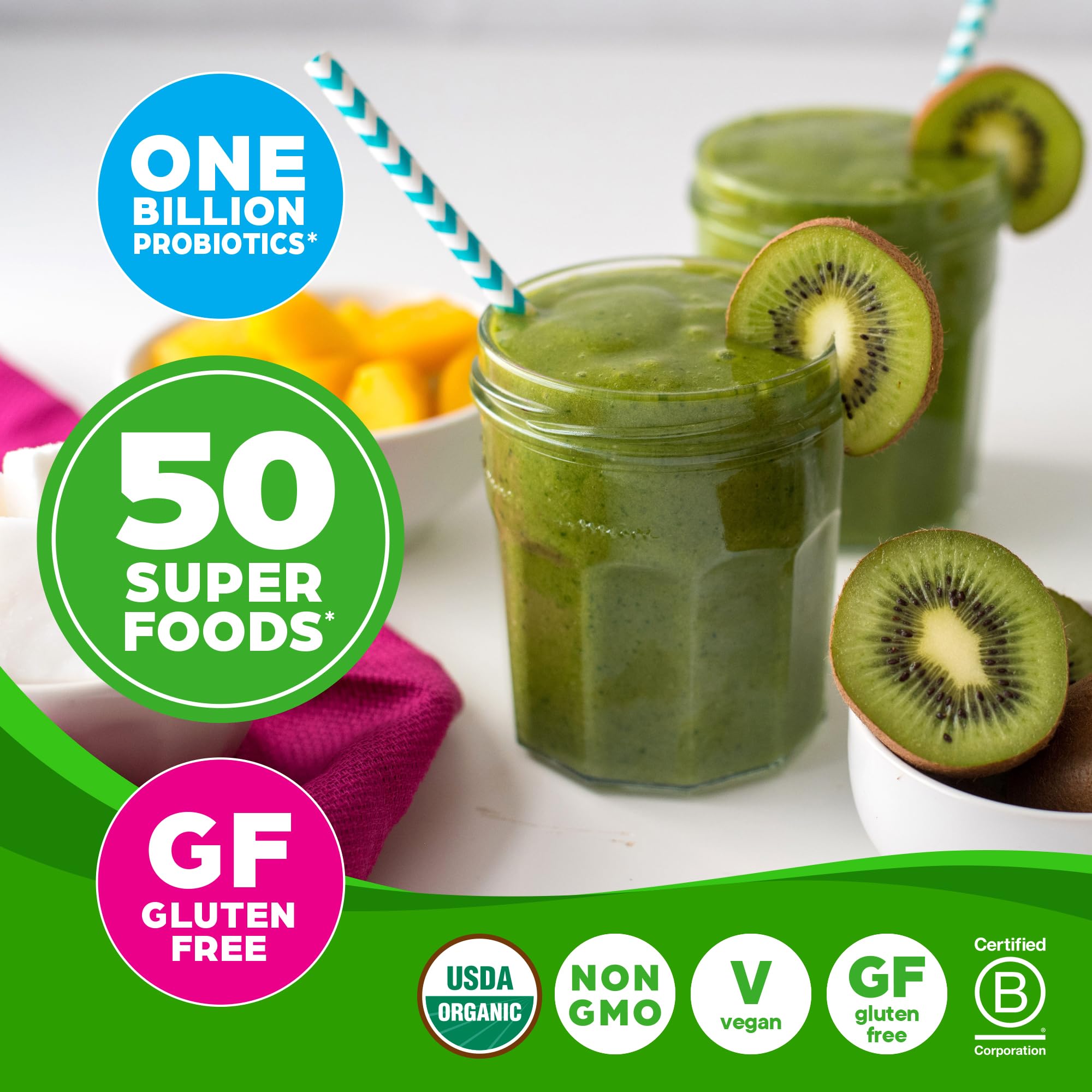 Orgain Organic Greens Powder + 50 Superfoods, Original - 1 Billion Probiotics for Digestive Health, Antioxidants, Vegan, Plant-Based, Gluten-Free, Non-GMO Orgain buy supplements canada