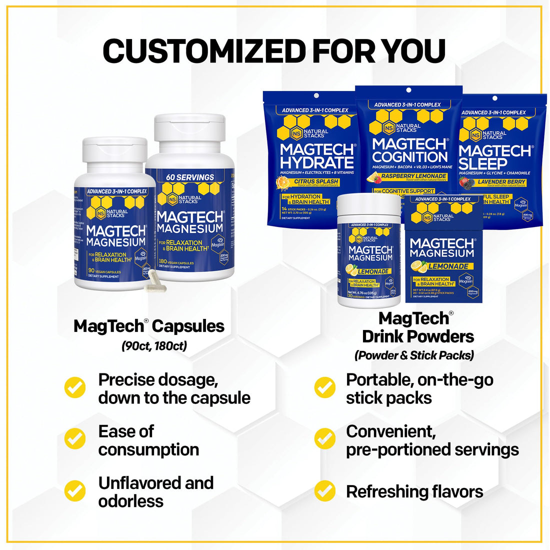 NATURAL STACKS Creatine Monohydrate & Magtech Hydrate Bundle - 2500mg Creatine + 200mg Elemental Magnesium Per Serving - Supports Hydration, Brain Health & Endurance - 44 Total Servings NATURAL STACKS buy supplements canada