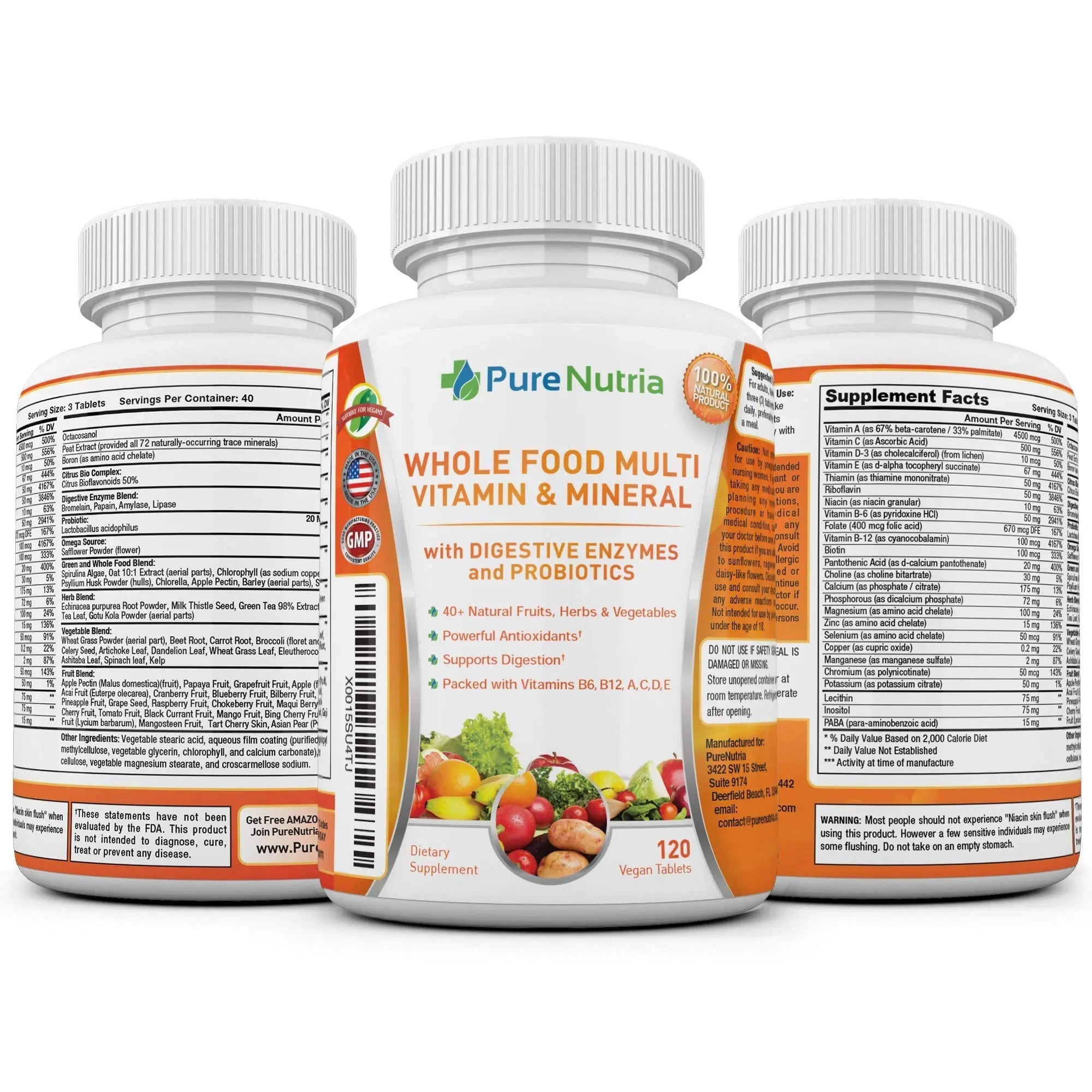 Whole Food MultiVitamin and Minerals with Probiotic Enzymes - 120 Multivitamins for Women and Men - Packed with WholeFood and Herbal Ingredients PureNutria buy supplements canada