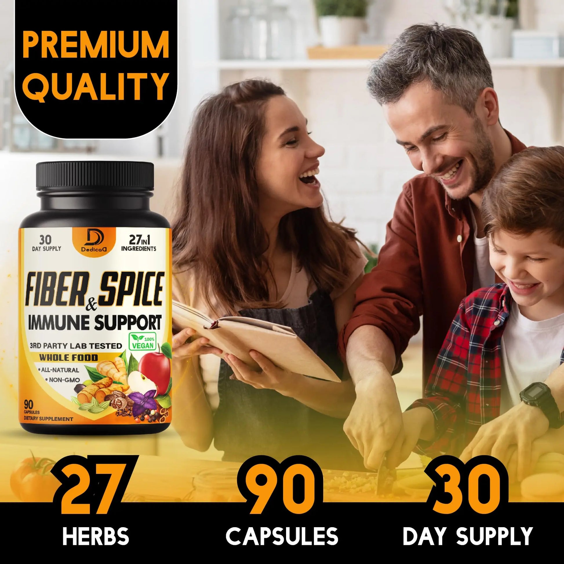 DEDICAD 27in1 Fiber and Spice Supplement - Combined with Organic Psyllium, Whole Apple, Elderberry & More - Support Mood, Body & Immunity - 90 Capsules for 1 Month DEDICAD buy supplements canada