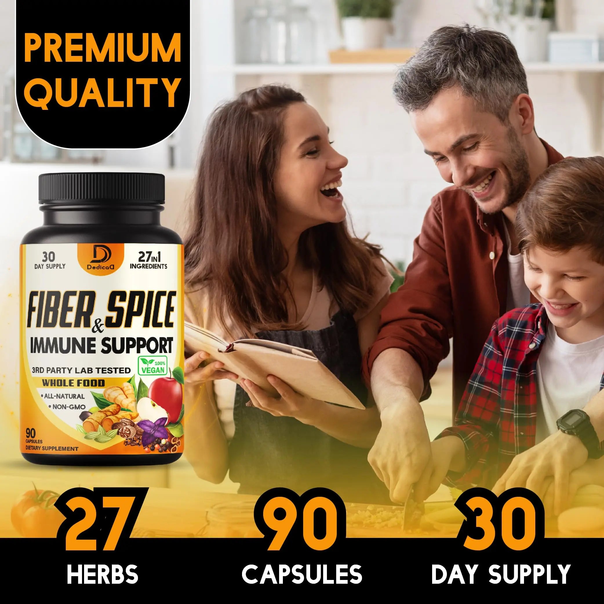 DEDICAD 27in1 Fiber and Spice Supplement - Combined with Organic Psyllium, Whole Apple, Elderberry & More - Support Mood, Body & Immunity - 90 Capsules for 1 Month DEDICAD buy supplements canada