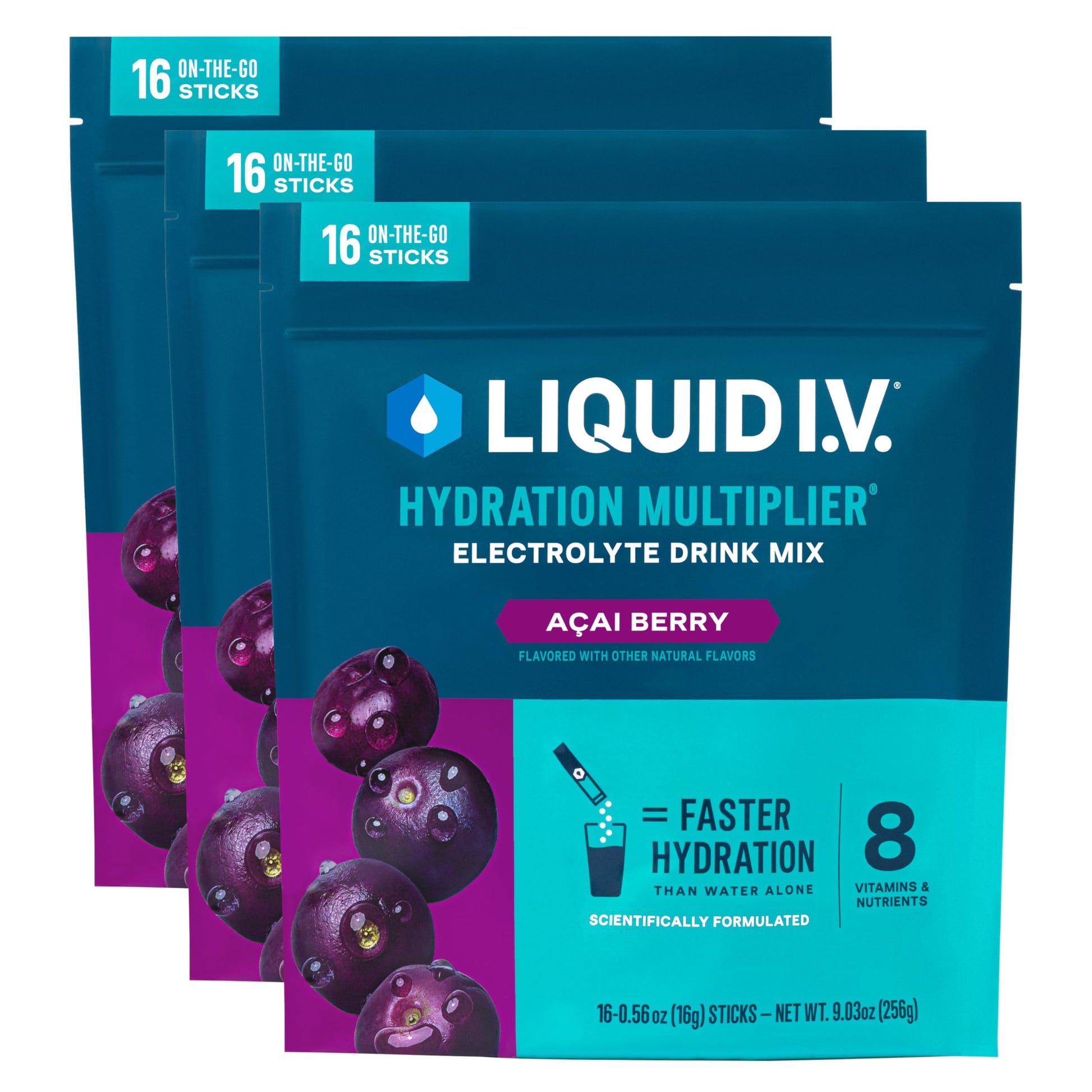 Liquid I.V.® Hydration Multiplier - Acai Berry | Electrolyte Powder Drink Mix | 3 Pack (48 Servings) Liquid I.V. buy supplements canada