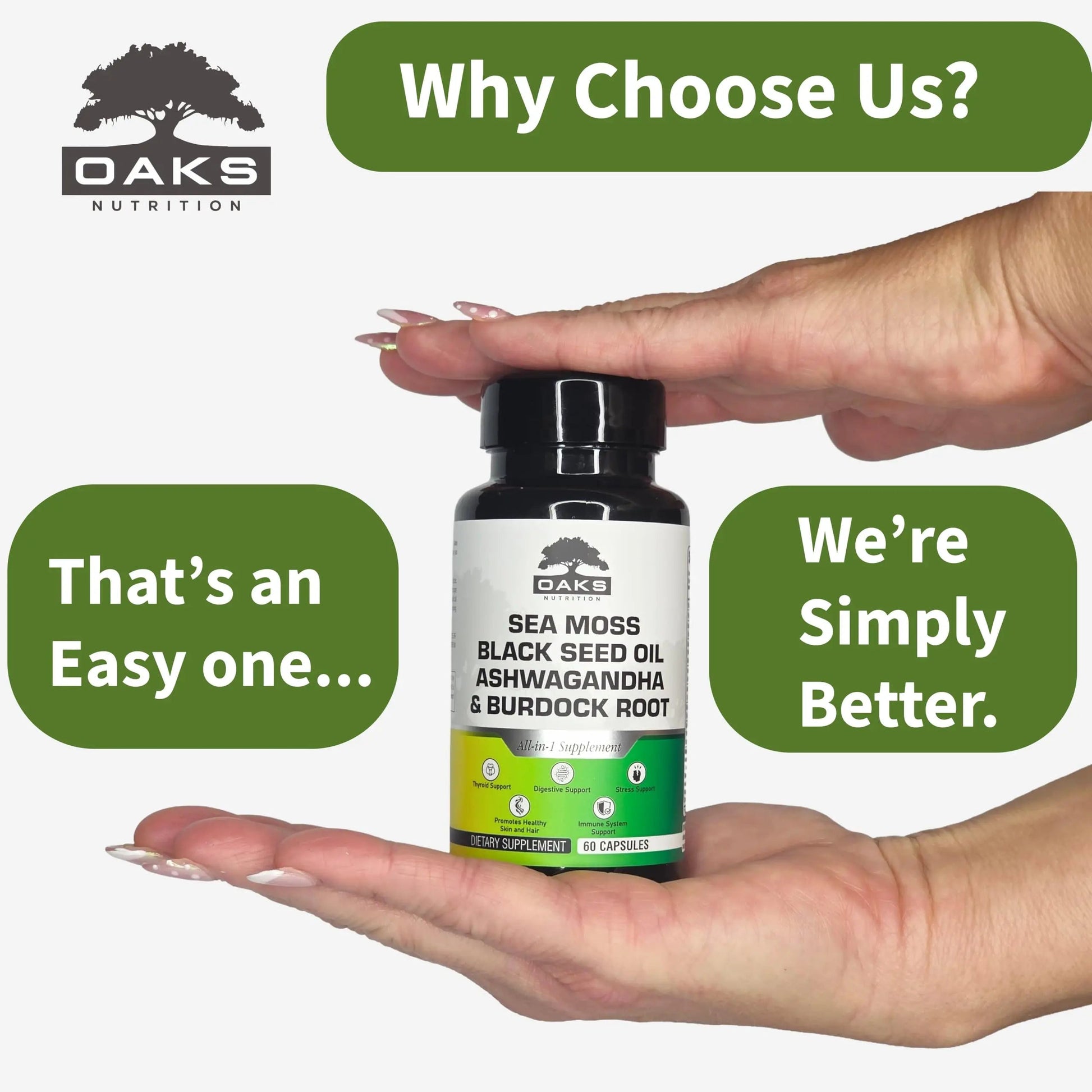 Oaks Nutrition Premium 15-in-1 Sea Moss Multivitamin with Black Seed Oil, Ashwagandha, Turmeric, Bladderwrack, Burdock, Elderberry Oaks Nutrition buy supplements canada