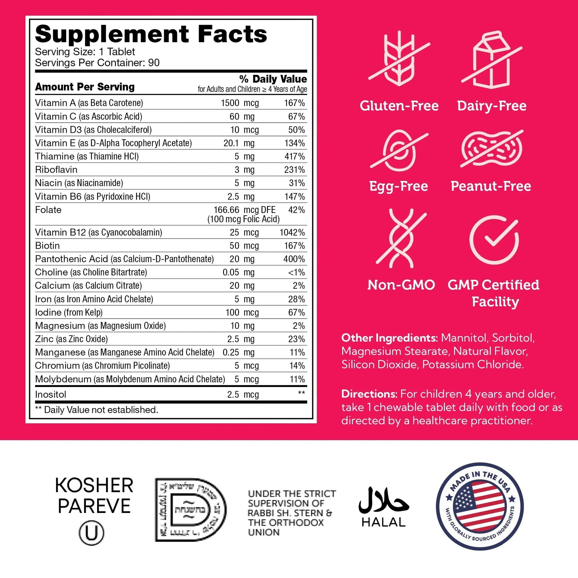 Zahler Kids Multivitamin Chewable Vitamin Tablet - Complete One Daily Vitamins Supplement - Contains 20+ Minerals Zahler buy supplements canada