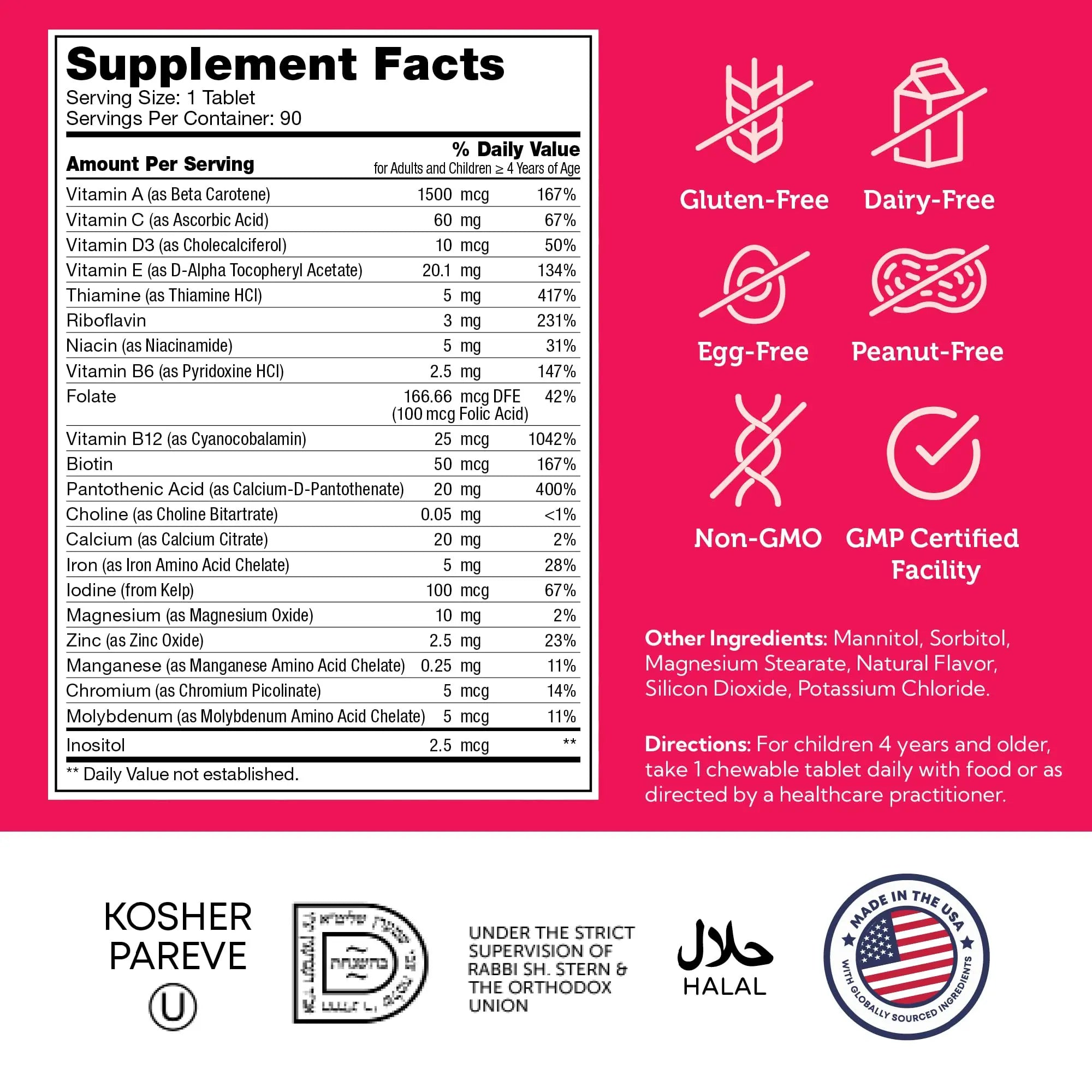 Zahler Kids Multivitamin Chewable Vitamin Tablet - Complete One Daily Vitamins Supplement - Contains 20+ Minerals Zahler buy supplements canada