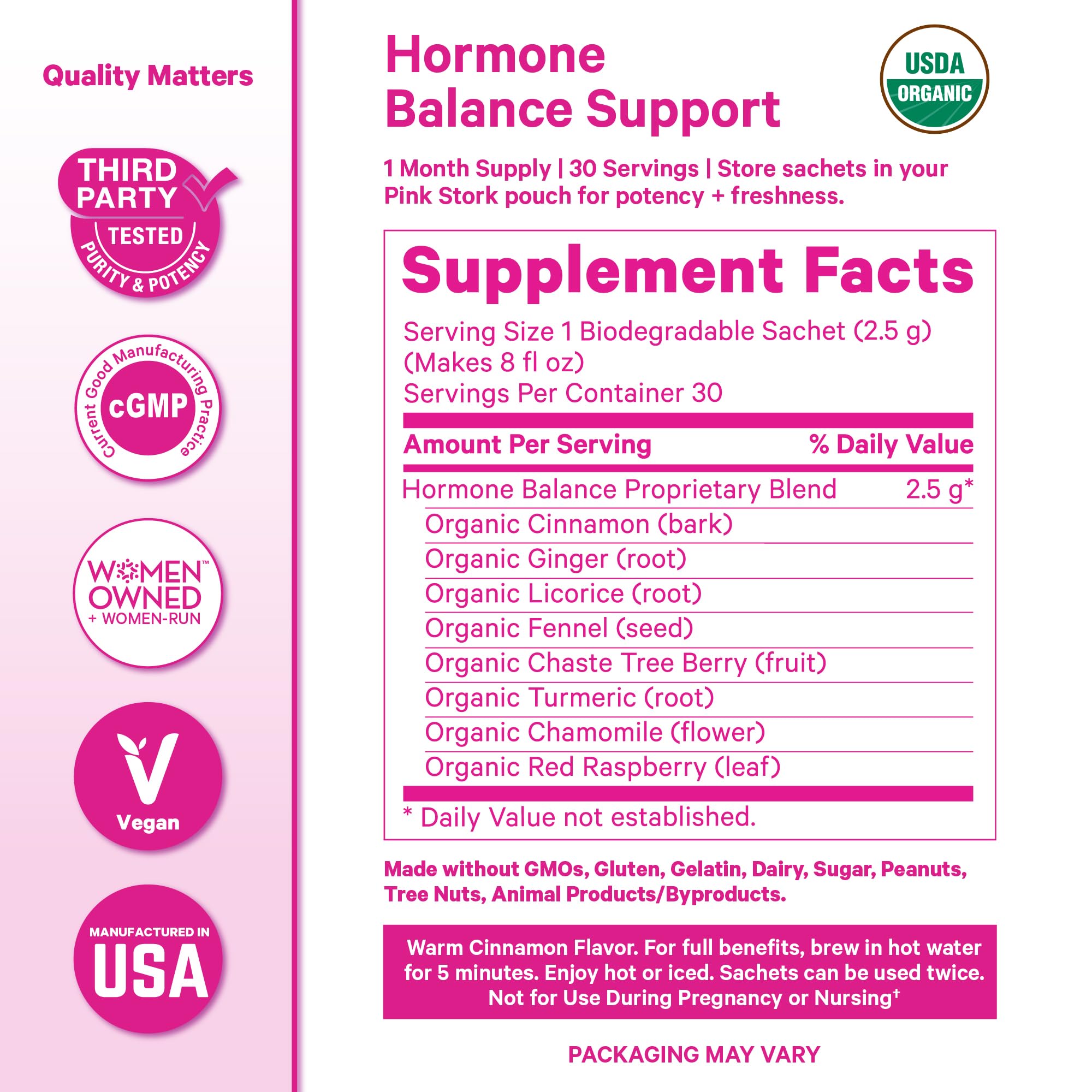 Pink Stork Hormone Balance Tea for Women – Red Raspberry Leaf & Chasteberry (Vitex) – Organic Herbal Tea for PMS, Menstrual Cycle & Perimenopause Support – Caffeine-Free Cinnamon Blend – 30 Cups Pink Stork buy supplements canada