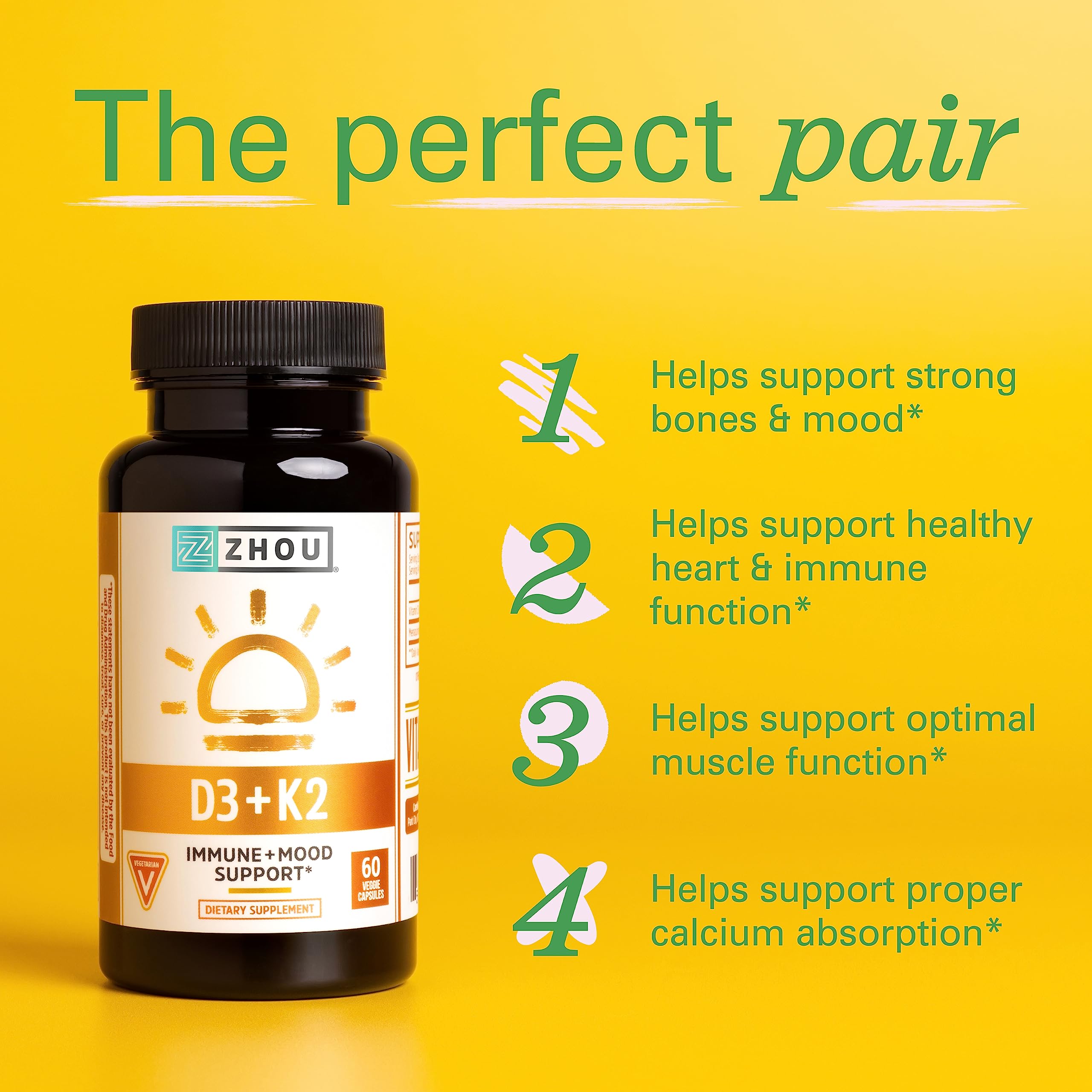 Zhou Nutrition Vitamin D3 K2, Bone and Heart Health Formula 5000 IU Vitamin D3 & 90 mcg Zhou Nutrition buy supplements canada