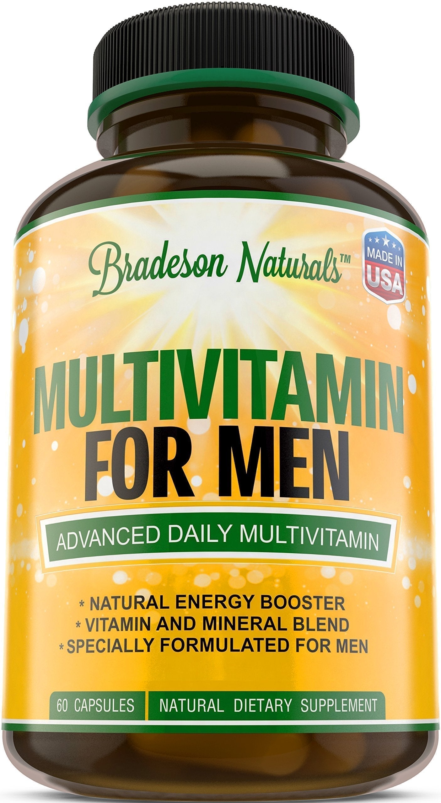 Bradeson Naturals Men's Multivitamin Supplement for Energy, Focus and Performance. Mens Vitamins A, C, D, E & B12, Zinc, Calcium, Magnesium & More. Multi Vitamin 60 Capsules Made in The USA Bradeson Naturals buy supplements canada