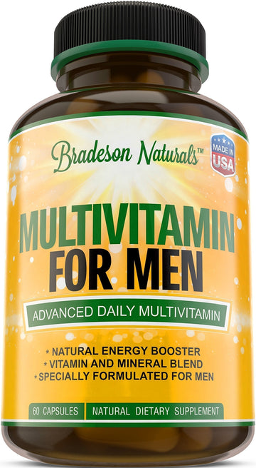 Bradeson Naturals Men's Multivitamin Supplement for Energy, Focus and Performance. Mens Vitamins A, C, D, E & B12, Zinc, Calcium, Magnesium & More. Multi Vitamin 60 Capsules Made in The USA Bradeson Naturals buy supplements canada