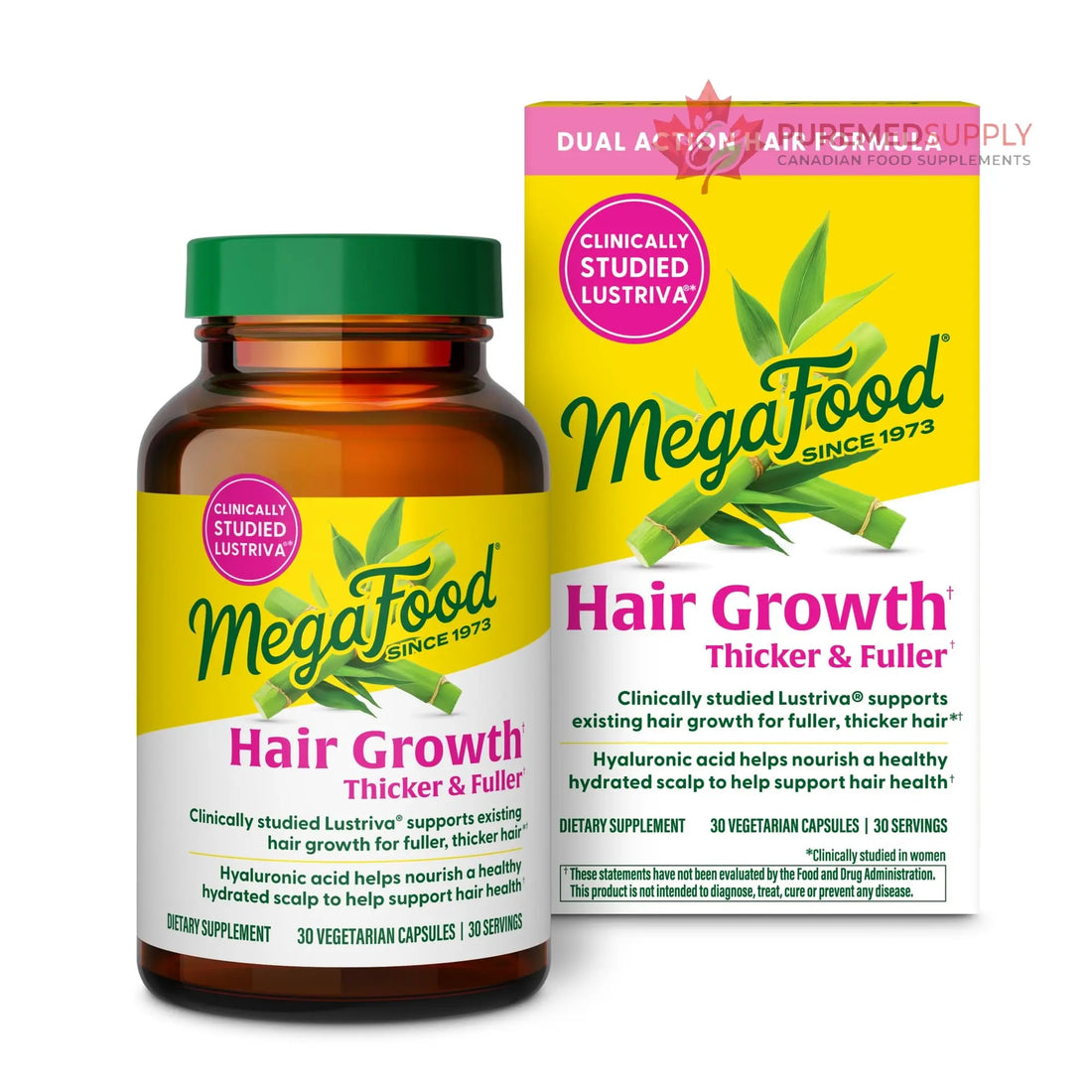 MegaFood Hair Growth – Clinically Studied Lustriva & Hyaluronic Acid - Biotin 10000mcg, Thicker & Fuller Existing Hair Growth Vitamins - 30 Vegetarian Capsules, 30 Servings MegaFood buy supplements canada