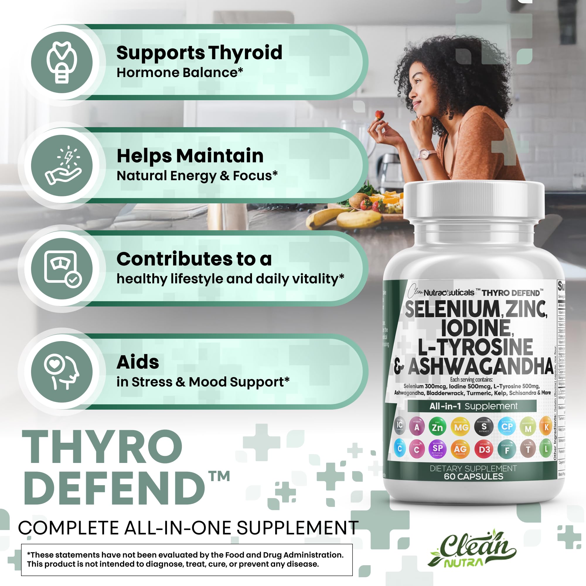 Clean Nutra Selenium 300mcg Iodine 500mcg Thyroid Support for Women & Men | L Tyrosine 500mg Ashwagandha Supplement Bladderwrack, Turmeric, Kelp, Schisandra Zinc Pills Capsule Supplements Clean Nutraceuticals buy supplements canada