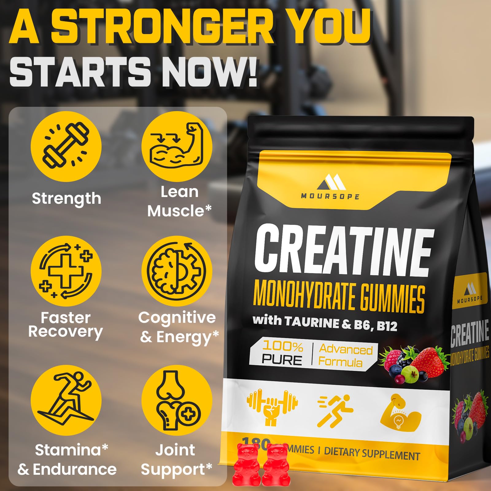 (180 Count) Creatine Monohydrate Gummies for Men & Women - Creatine Pre Workout Gummies for Muscle Builder, Muscle Strength, Recovery, Endurance, Energy, Moursope buy supplements canada