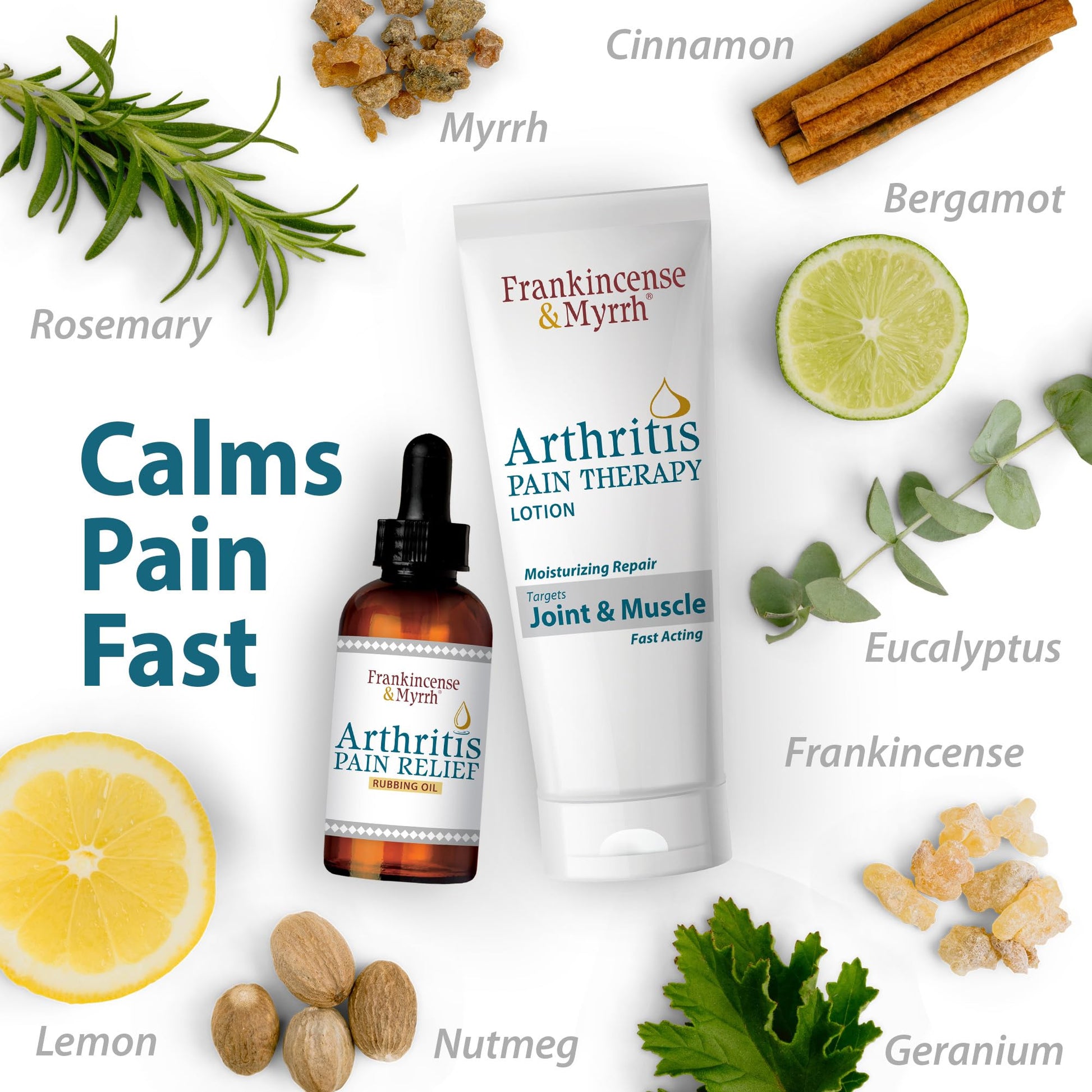 FRANKINCENSE & MYRRH Combo Pack - Arthritis Pain Relief Rubbing Oil 2 oz. and Arthritis Pain Reliever Therapy Cream for Joints & Sciatica Relief, 3 oz., Hydrating Lotion with Essential Oils FRANKINCENSE & MYRRH buy supplements canada