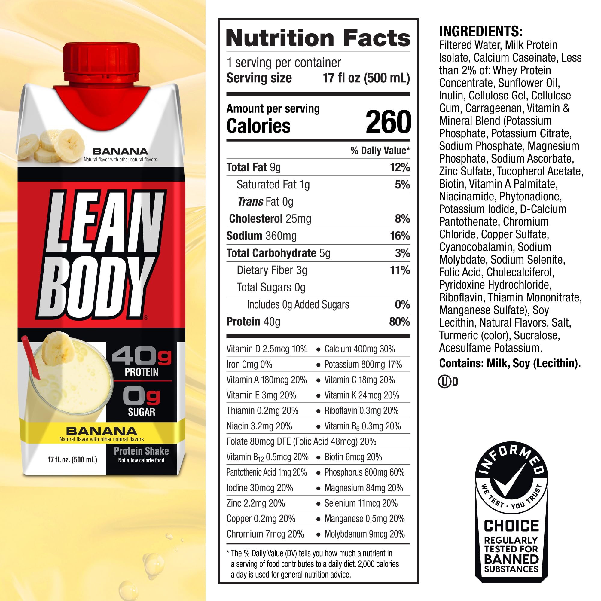 Lean Body Ready-to-Drink Banana Protein Shake, 40g Protein, Whey Blend, 0 Sugar Labrada buy supplements canada
