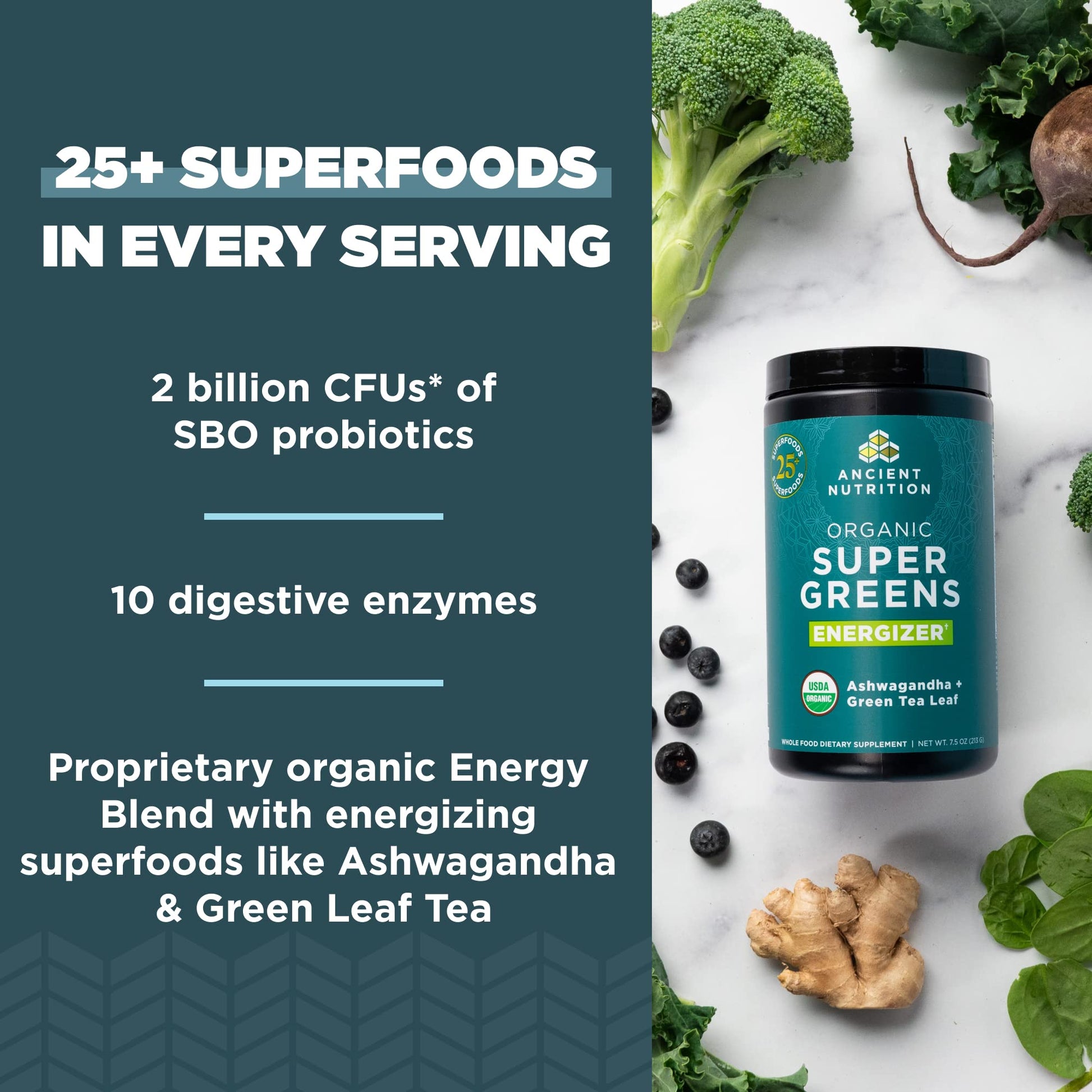 Ancient Nutrition Supergreens Energizer Powder, Organic Superfood Powder with Caffeine Ancient Nutrition buy supplements canada