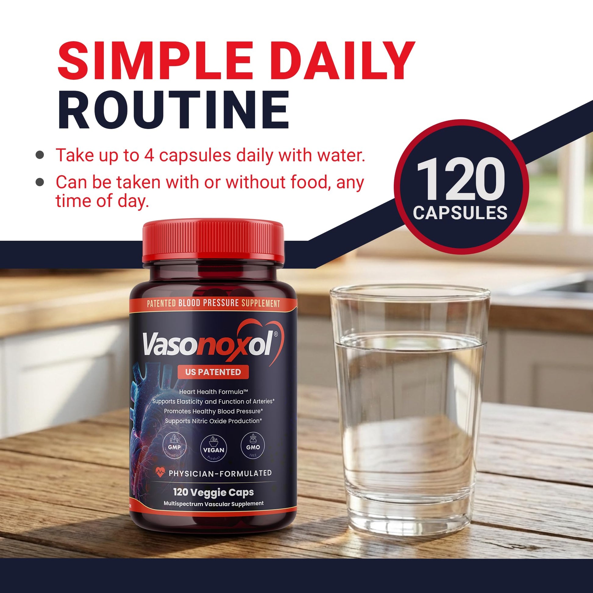 Vasonoxol U.S. Patented Nitric Oxide Supplement for Blood Pressure Support 2880mg - Physician Formulated Vascular Health Formula with L-Arginine & L-Citrulline - Vegan, Non-GMO (120 Capsules) Panoxol buy supplements canada