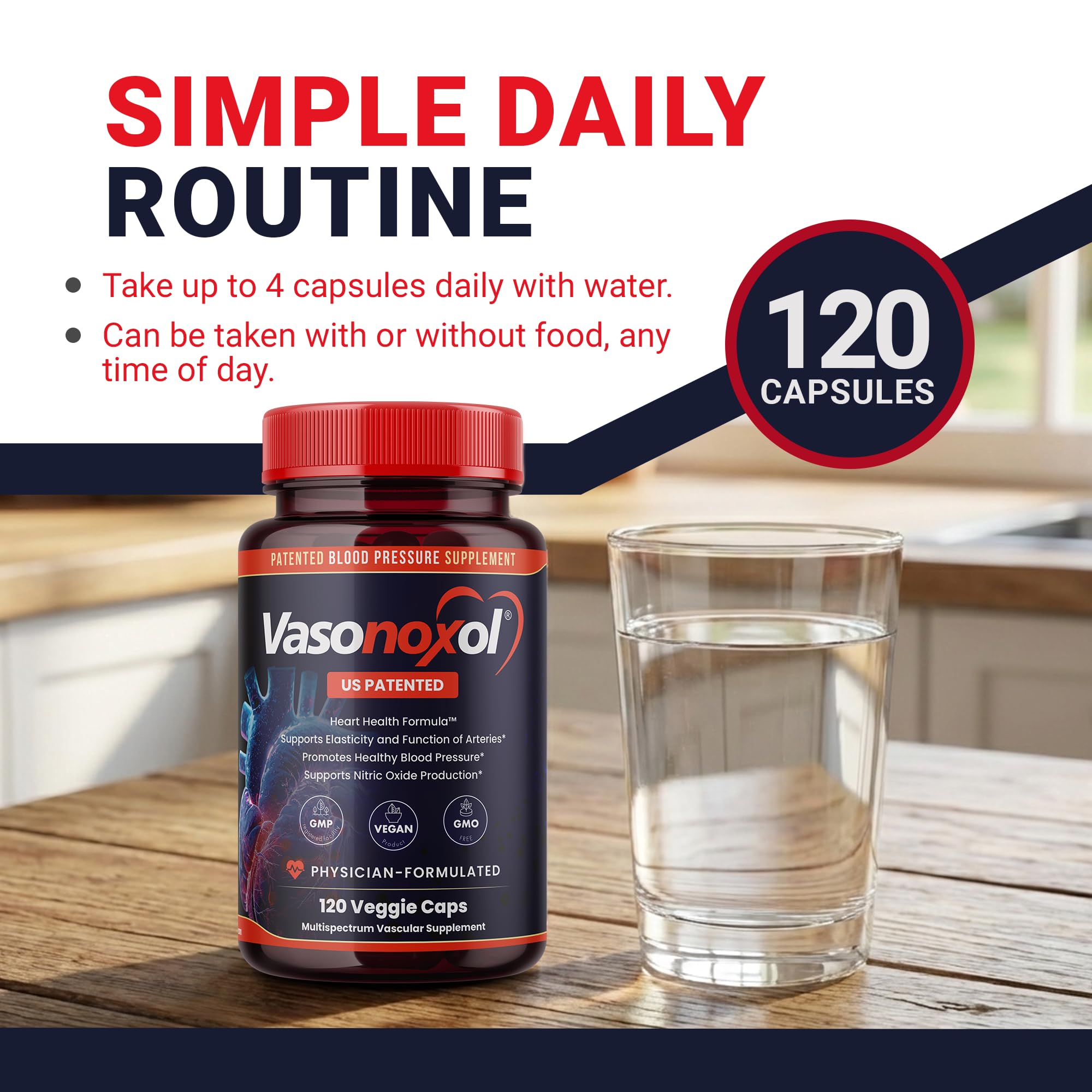 Vasonoxol U.S. Patented Nitric Oxide Supplement for Blood Pressure Support 2880mg - Physician Formulated Vascular Health Formula with L-Arginine & L-Citrulline - Vegan, Non-GMO (120 Capsules) Panoxol buy supplements canada