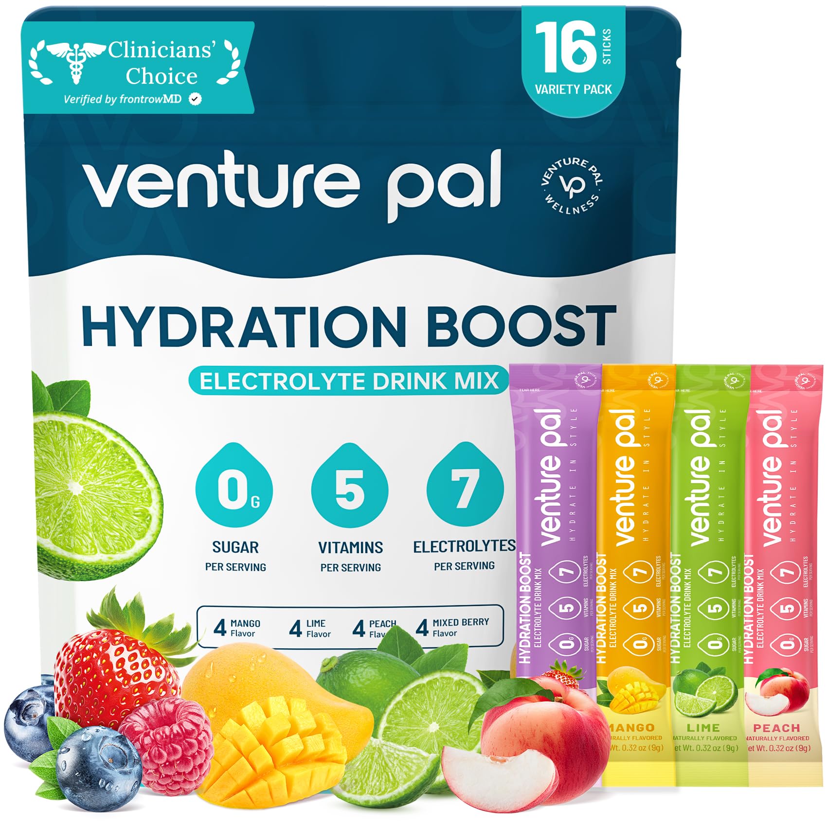Venture Pal Sugar Free Electrolyte Powder Packets - Liquid Daily IV Hydration Packets | Electrolytes Drink Mix with 5 Vitamins & 7 Electrolytes | Keto Friendly Venture Pal buy supplements canada