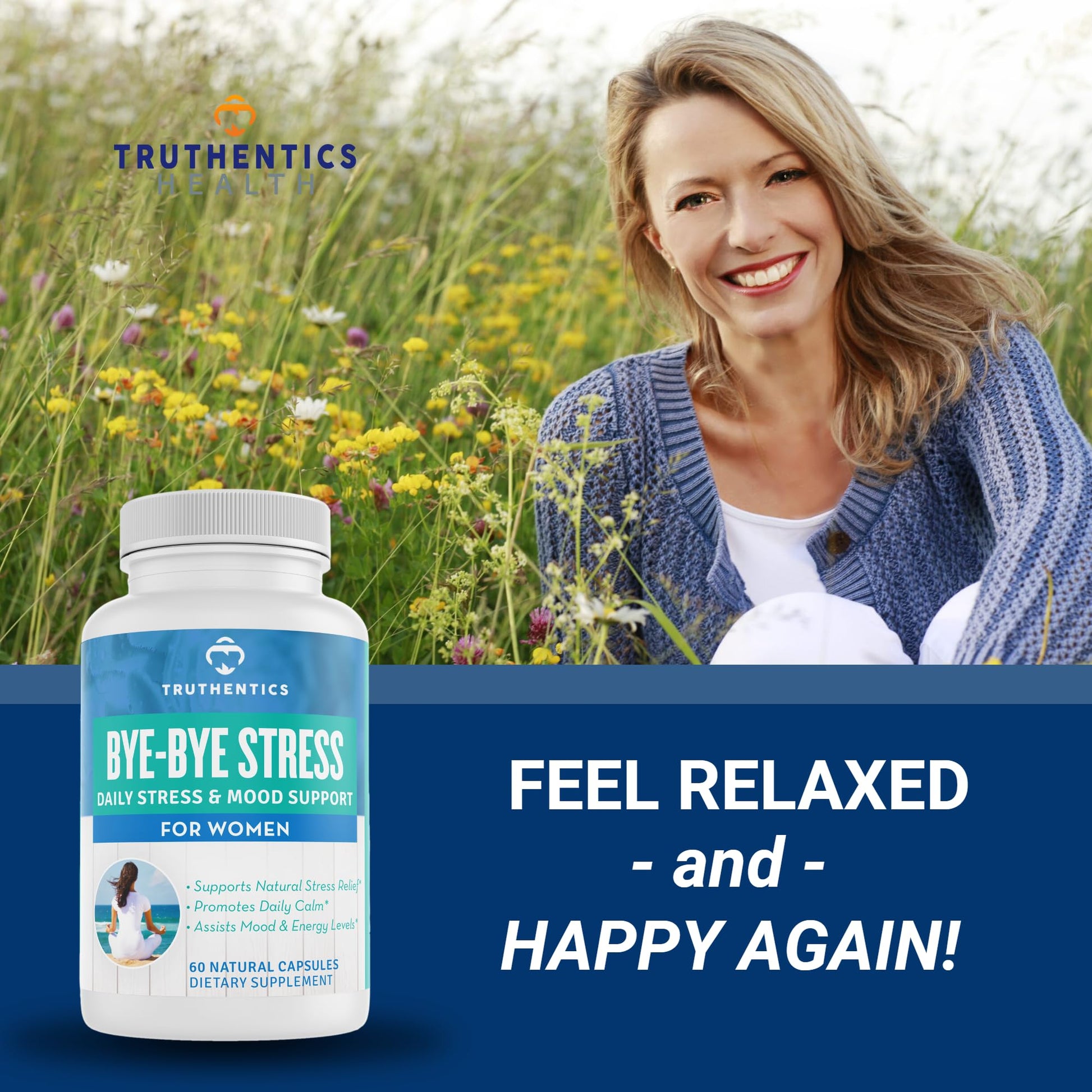 TRUTHENTICS Bye-Bye Stress - Stress & Mood Support Supplement for Women with Ashwagandha, GABA, Lemon Balm, L-Theanin & Vitamin B Complex - Vegan - 60 Capsules TRUTHENTICS buy supplements canada