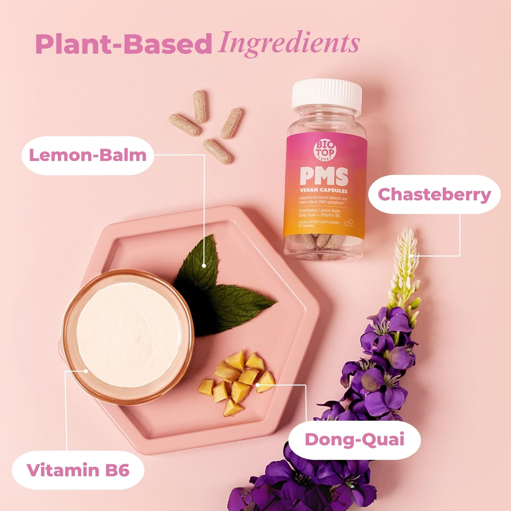 BIOTOPLEVEL PMS Support Supplement for Women & PMS Relief, Hormone Balance & Menstrual Period Relief for Cramps, Bloating & Mood Swings with Chasteberry, Vitamin B6, Lemon Balm, Dong Quai, 30 Count BIOTOPLEVEL buy supplements canada