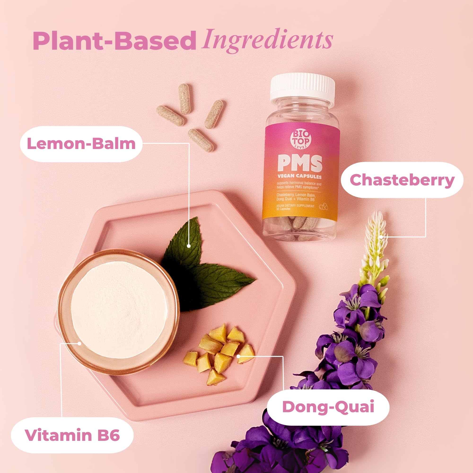 BIOTOPLEVEL PMS Support Supplement for Women & PMS Relief, Hormone Balance & Menstrual Period Relief for Cramps, Bloating & Mood Swings with Chasteberry, Vitamin B6, Lemon Balm, Dong Quai, 30 Count BIOTOPLEVEL buy supplements canada