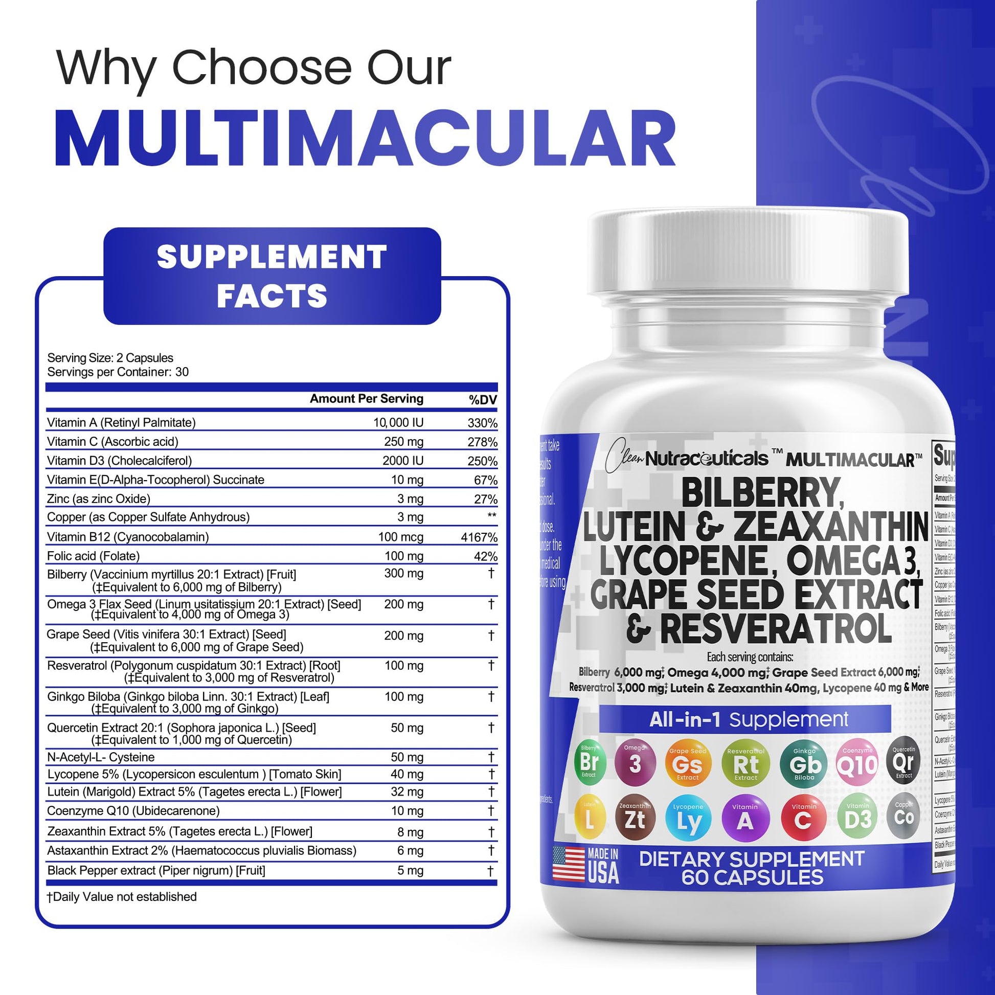 Eye Health Vitamins with Bilberry 6000mg Lutein & Zeaxanthin 40mg Lyco Clean Nutraceuticals buy supplements canada
