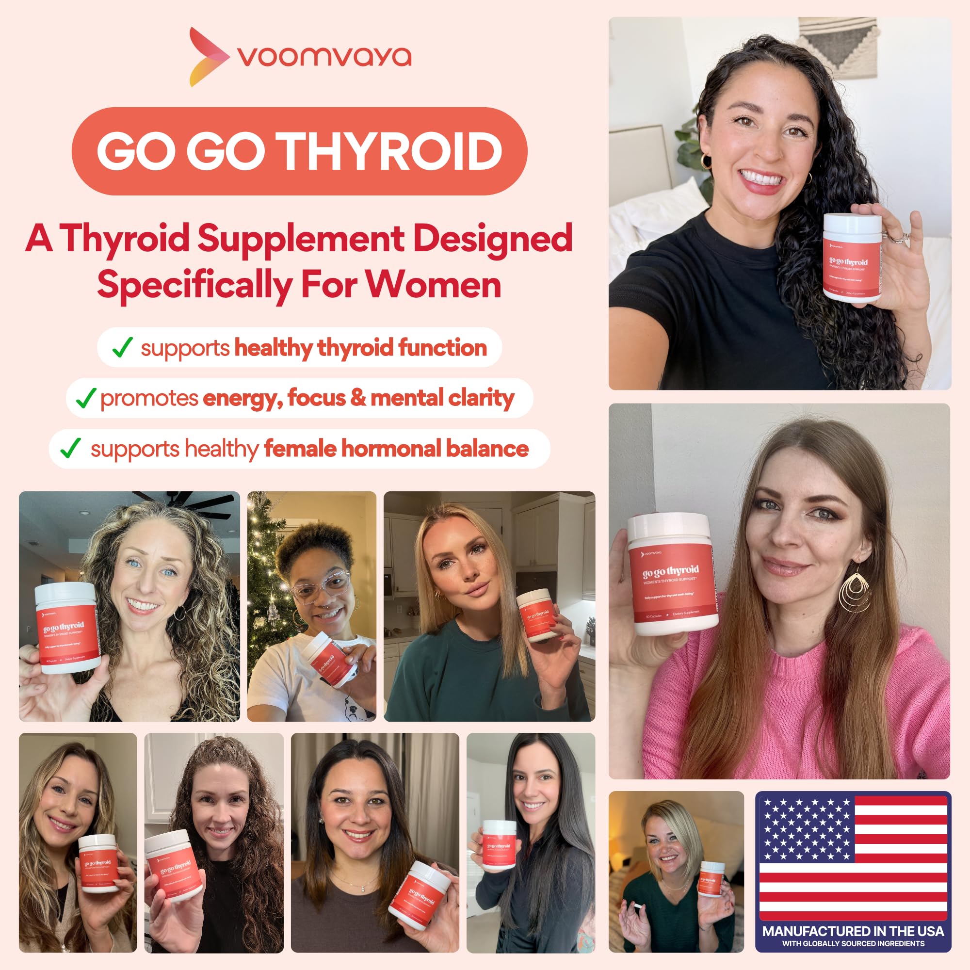 VoomVaya Go Go Thyroid - Thyroid Support for Women 30+ - Female-Focused Hormonal Balance & Thyroid Supplement with Iodine, Selenium & L Tyrosine - 3rd Party Tested - 60 Capsules VoomVaya buy supplements canada