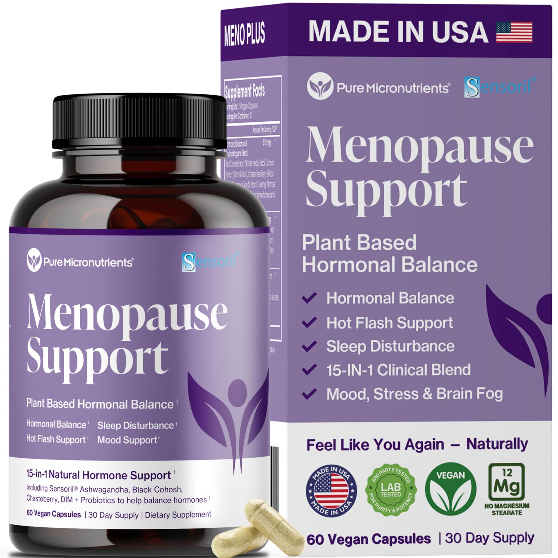 Menopause Supplements for Women - Natural Hormone Balance - Hot Flashes, Night Sweats, Sleep & Mood Support. with Sensoril® Ashwagandha, DIM, Chaste Berry & Black Cohosh Root - 60 Count Pure Micronutrients buy supplements canada