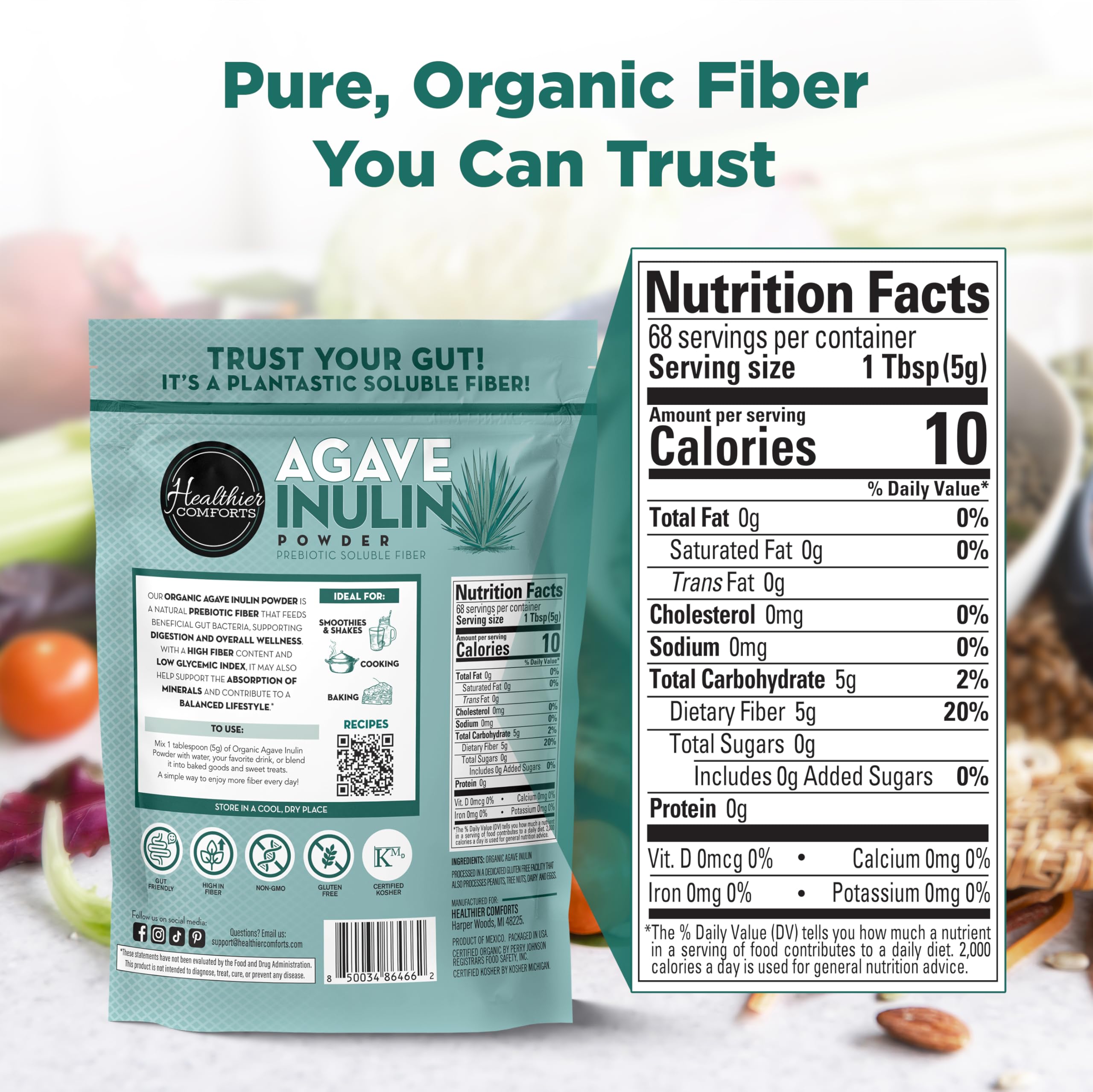 Healthier Comforts Organic Inulin Powder (12 oz) from Blue Agave | Soluble Prebiotic Fiber, Gentle on Digestion, Non-GMO | Perfect for Coffee, Baking & Cooking Healthier Comforts buy supplements canada