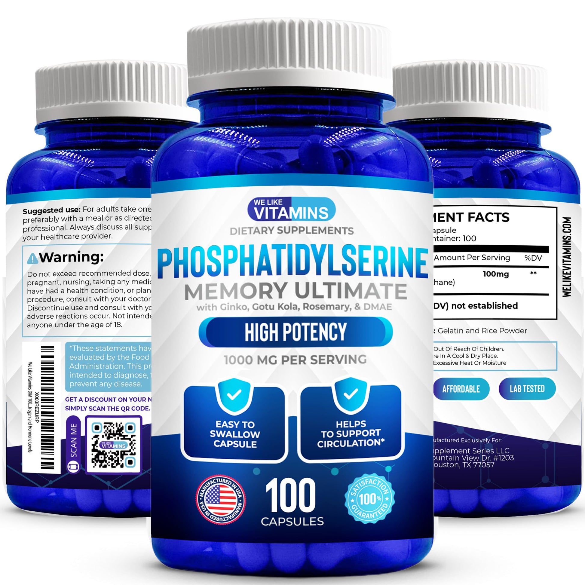 We Like Vitamins Phosphatidylserine Supplement with Gingko Biloba, Gotu Kola, DMAE - Improves Focus, Memory, Cognitive Function - Soy-Free 1000mg Memory Ultimate Complex - 100 Easy-to-Swallow Capsules We Like Vitamins buy supplements canada